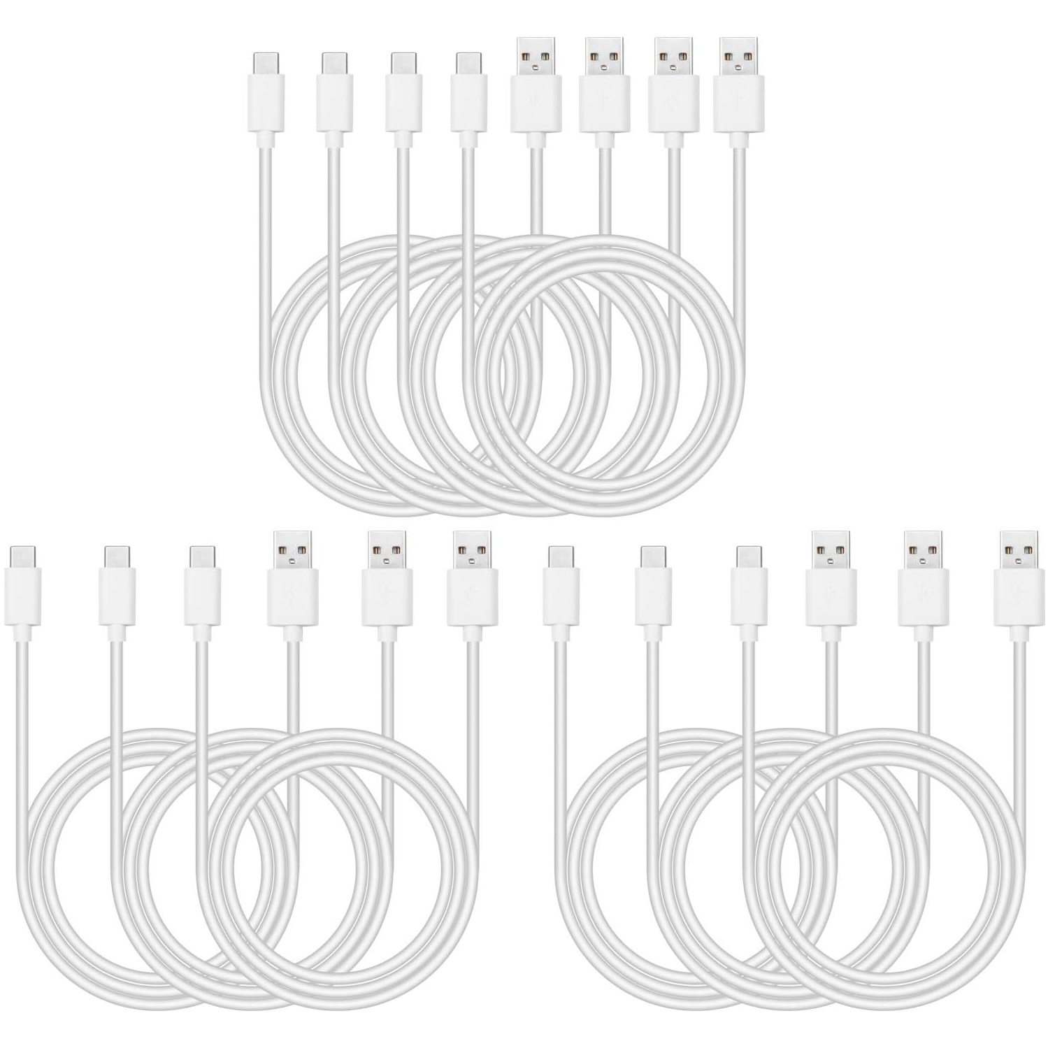 Bulk USB C Cable 10-Pack, Type C Charging Cord White 3ft