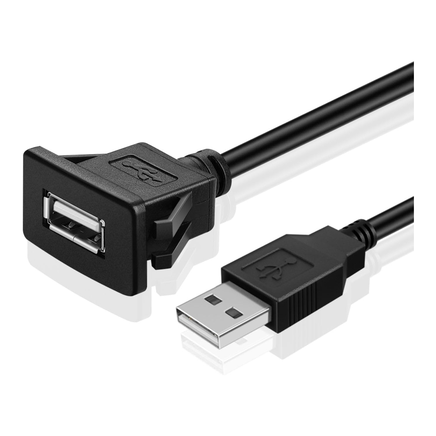 TNP USB Flush Mount Cable w/Buckle (Square)- Dashboard Panel Dash Mount 1 Port USB Socket Plug Jack Connector Extension