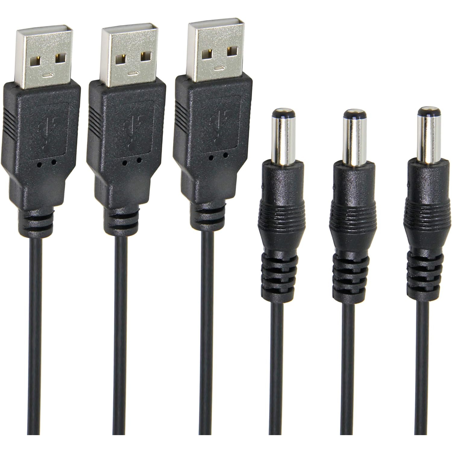 USB to DC 5V Cable, 5.5 x 2.1mm, 3-Pack 1M(3.3ft), USB 2.0 A Male to DC Barrel Jack Power Cable Cord 24AWG