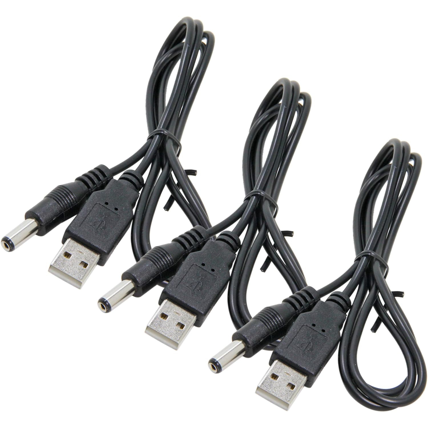 USB to DC 5V Cable, 5.5 x 2.1mm, 3-Pack 1M(3.3ft), USB 2.0 A Male to DC Barrel Jack Power Cable Cord 24AWG