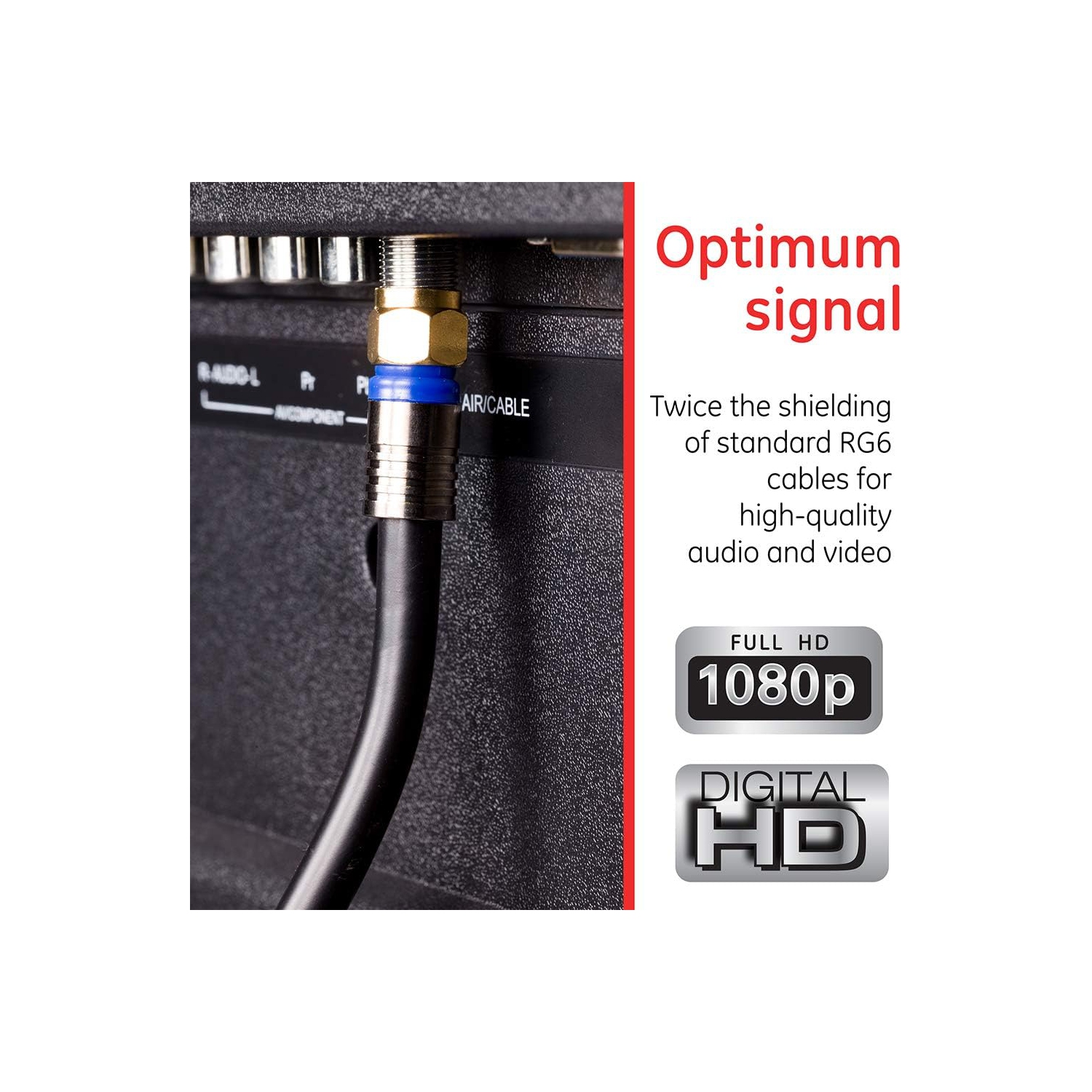 RG6 Coaxial Cable, 6 ft. F-Type Connectors, Quad Shielded Coax Cable, 3 GHz Digital, in-Wall Rated, Ideal for TV