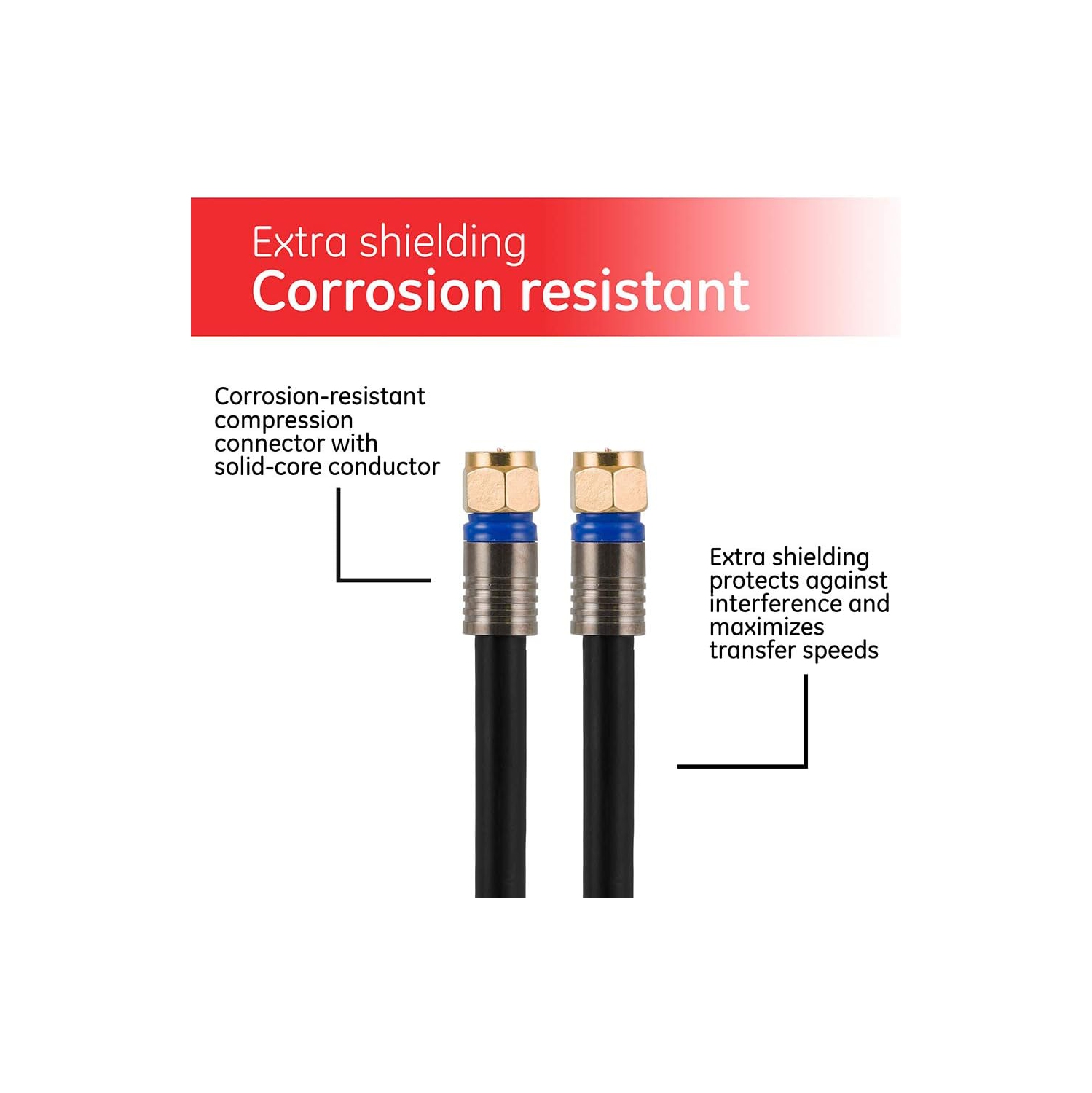 RG6 Coaxial Cable, 6 ft. F-Type Connectors, Quad Shielded Coax Cable, 3 GHz Digital, in-Wall Rated, Ideal for TV