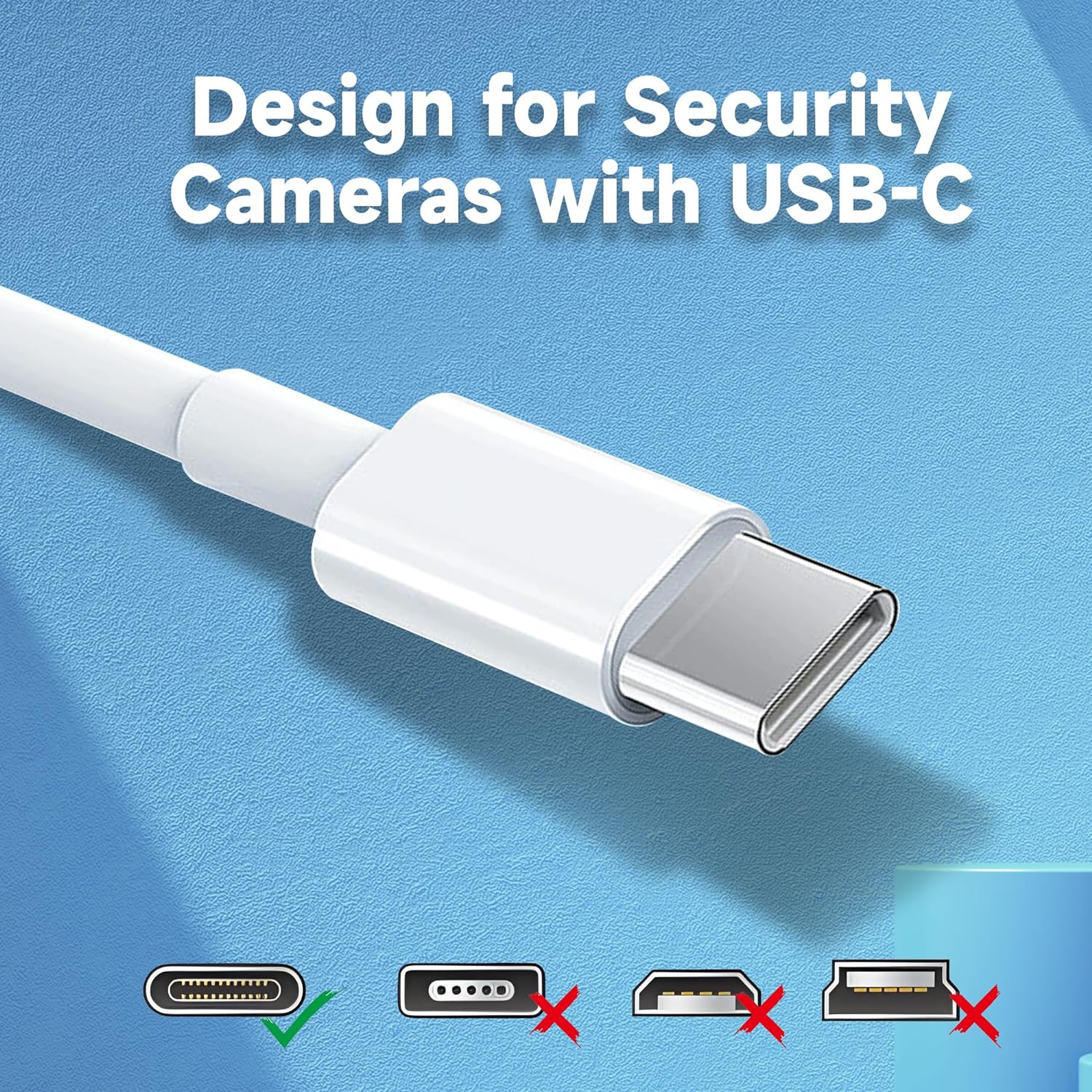 [Paquet de 2] Câble d'alimentation 16,4&nbsp;pi/5&nbsp;M pour n'importe quelle caméra de sécurité ou n'importe quel appareil compatible USB-C