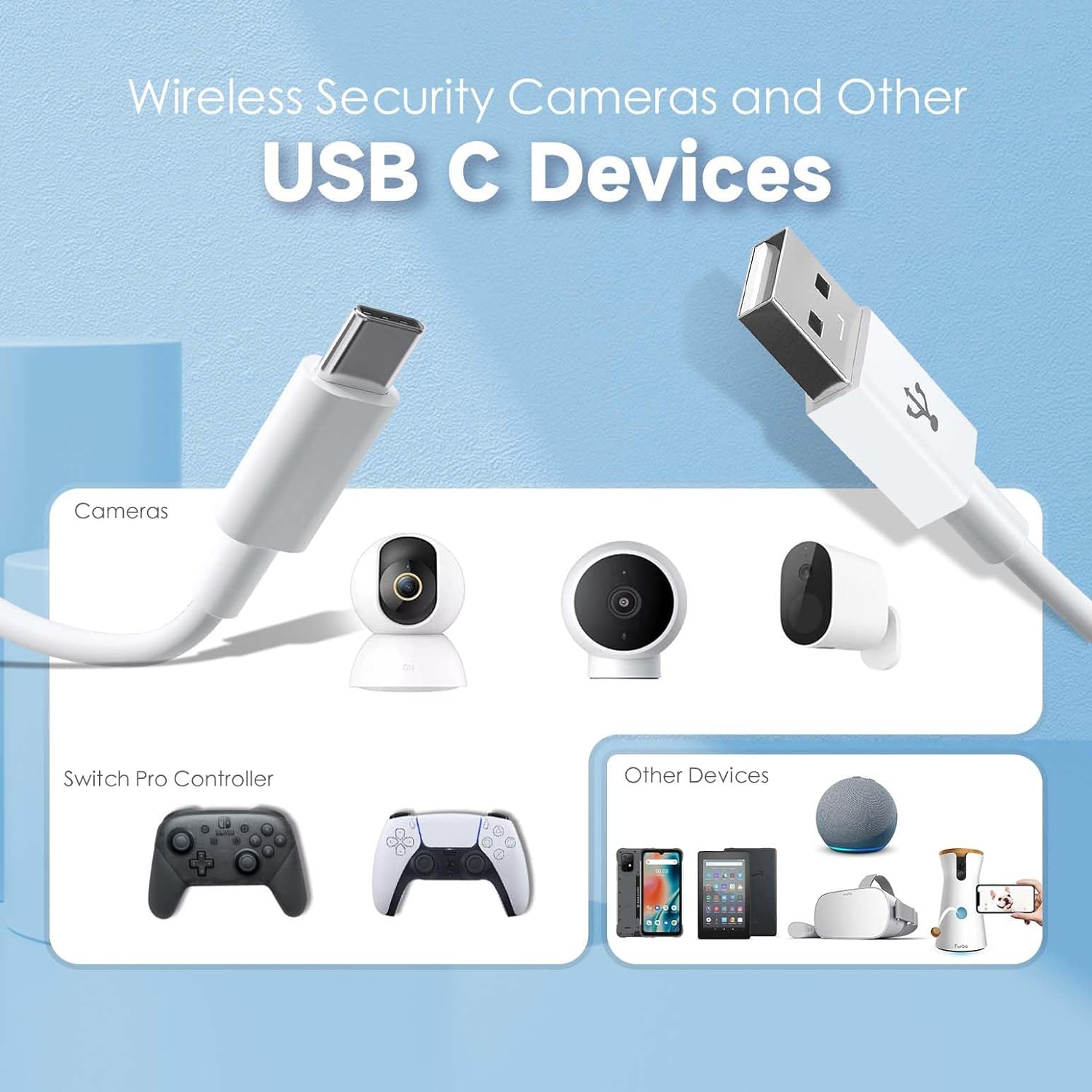 [Paquet de 2] Câble d'alimentation 16,4&nbsp;pi/5&nbsp;M pour n'importe quelle caméra de sécurité ou n'importe quel appareil compatible USB-C