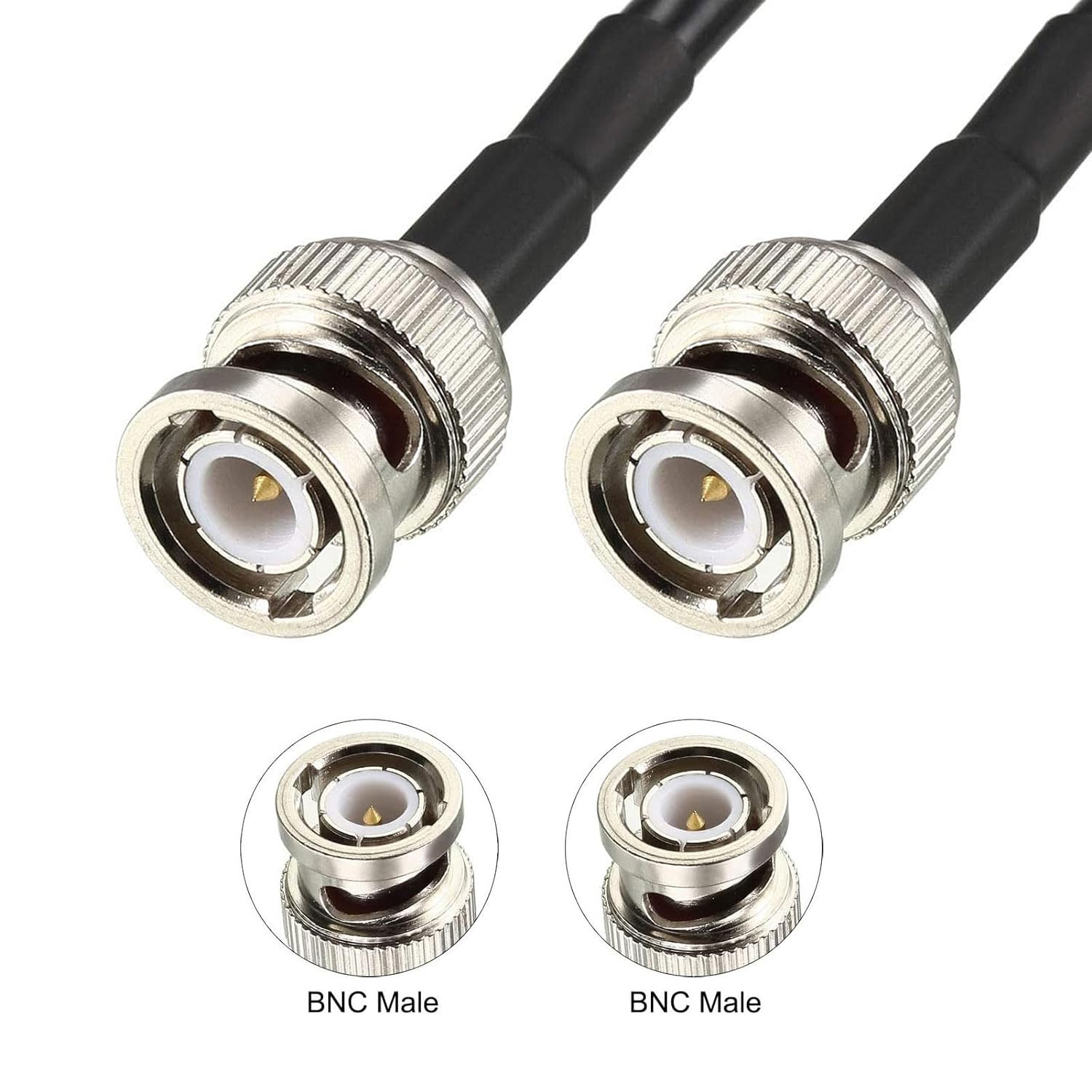 Câble coaxial 2pcs avec connecteurs BNC mâle à BNC mâle, câble coaxial à faible perte RG58 50&nbsp;Ohm, 3 pi