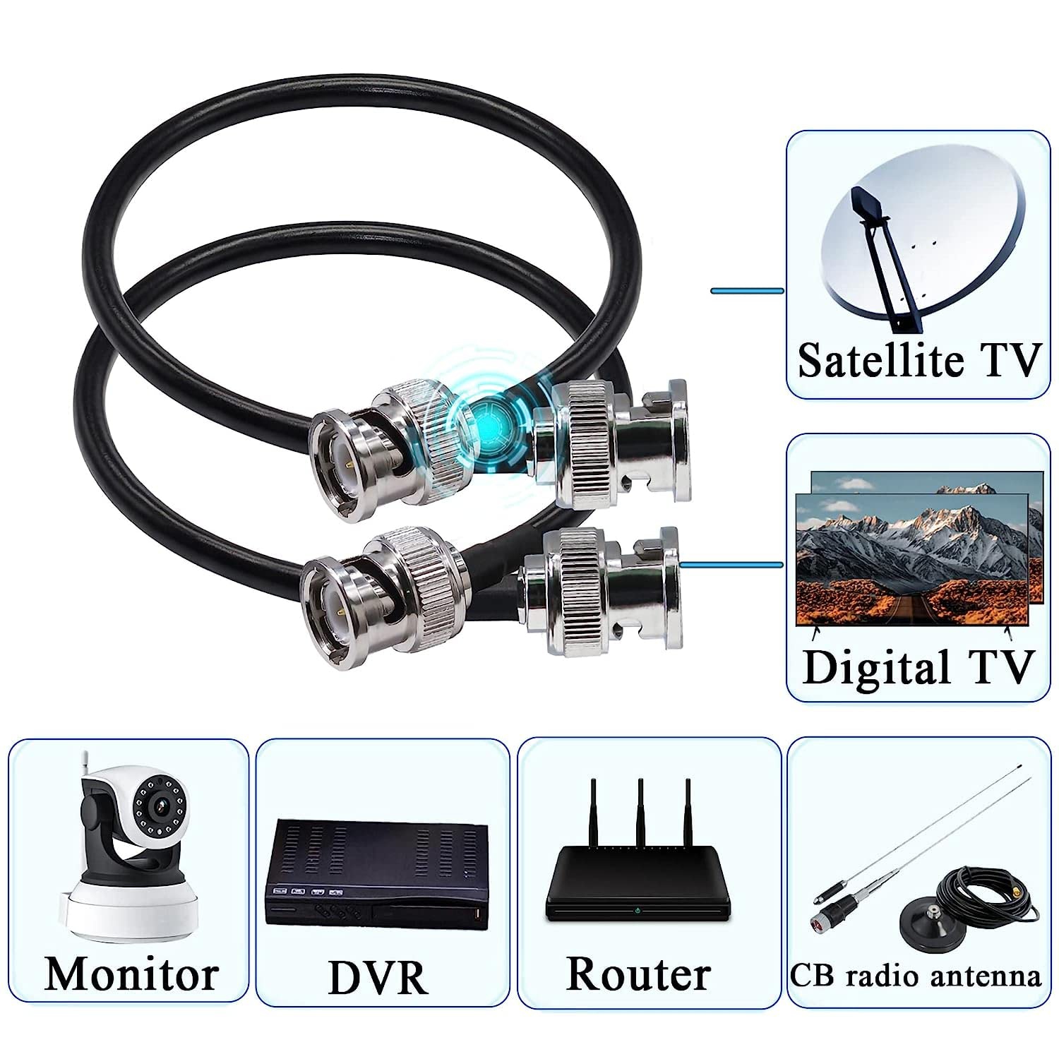 BNC Extension Cable RG58 BNC Male to BNC Male Jumper Low Loss 50 ohm CB Radio Coax Cable