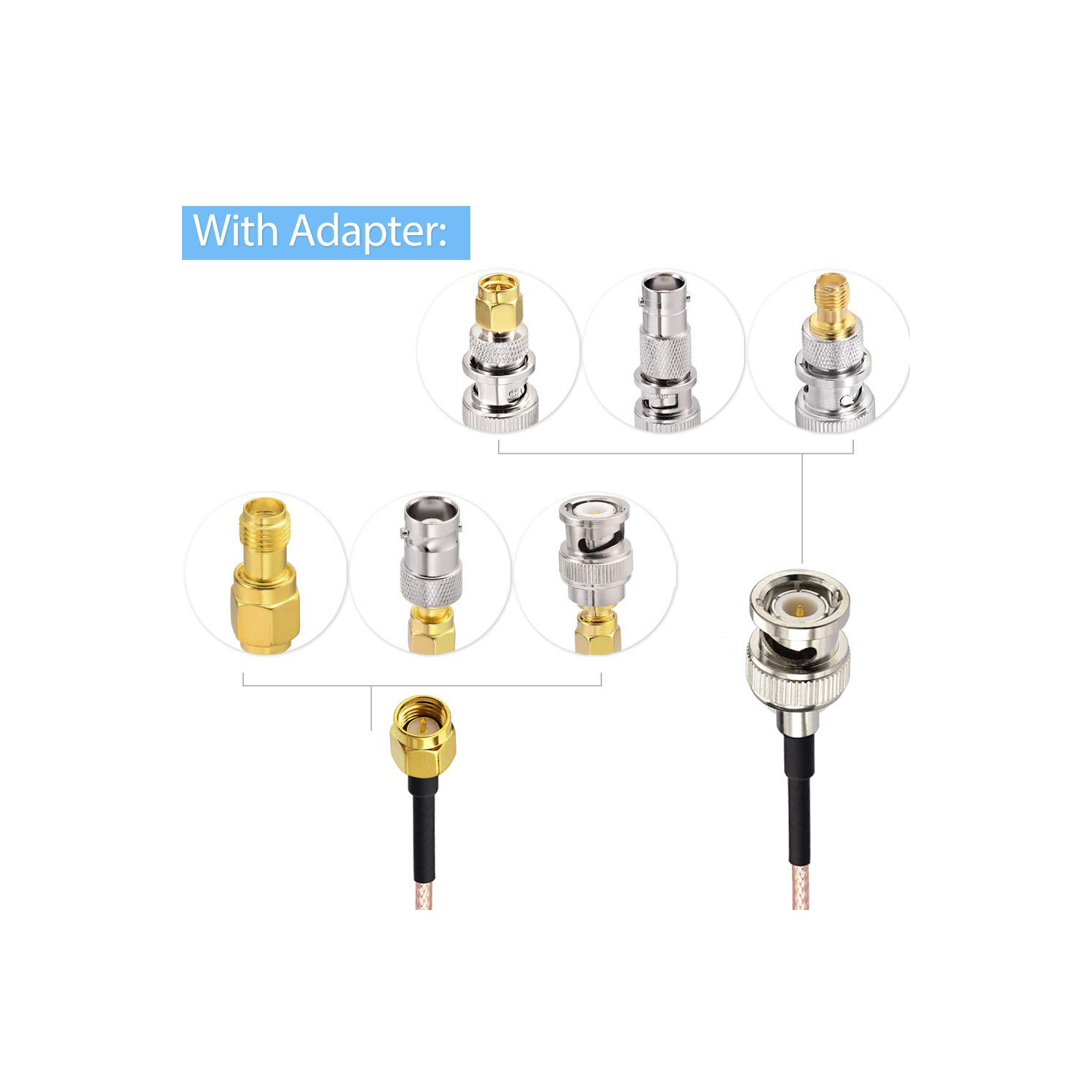 Câble adaptateur coaxial SMA mâle vers BNC mâle 6inches + 5pcs Kit adaptateur coaxial RF SMA vers câble BNC SMA Câble adaptateur BNC