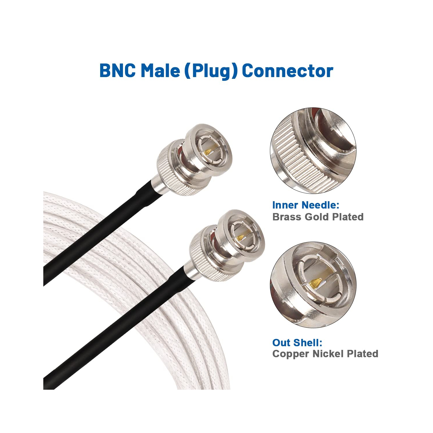 SDI Cable 2ft, Thin 3G/6G HD-SDI Cable, 75 Ohm RG179 BNC Coaxial Cable for Surveillance Camera System