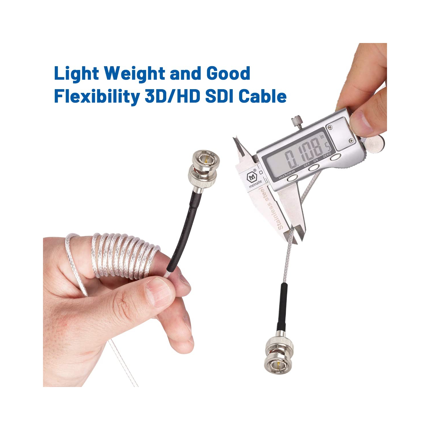 SDI Cable 2ft, Thin 3G/6G HD-SDI Cable, 75 Ohm RG179 BNC Coaxial Cable for Surveillance Camera System