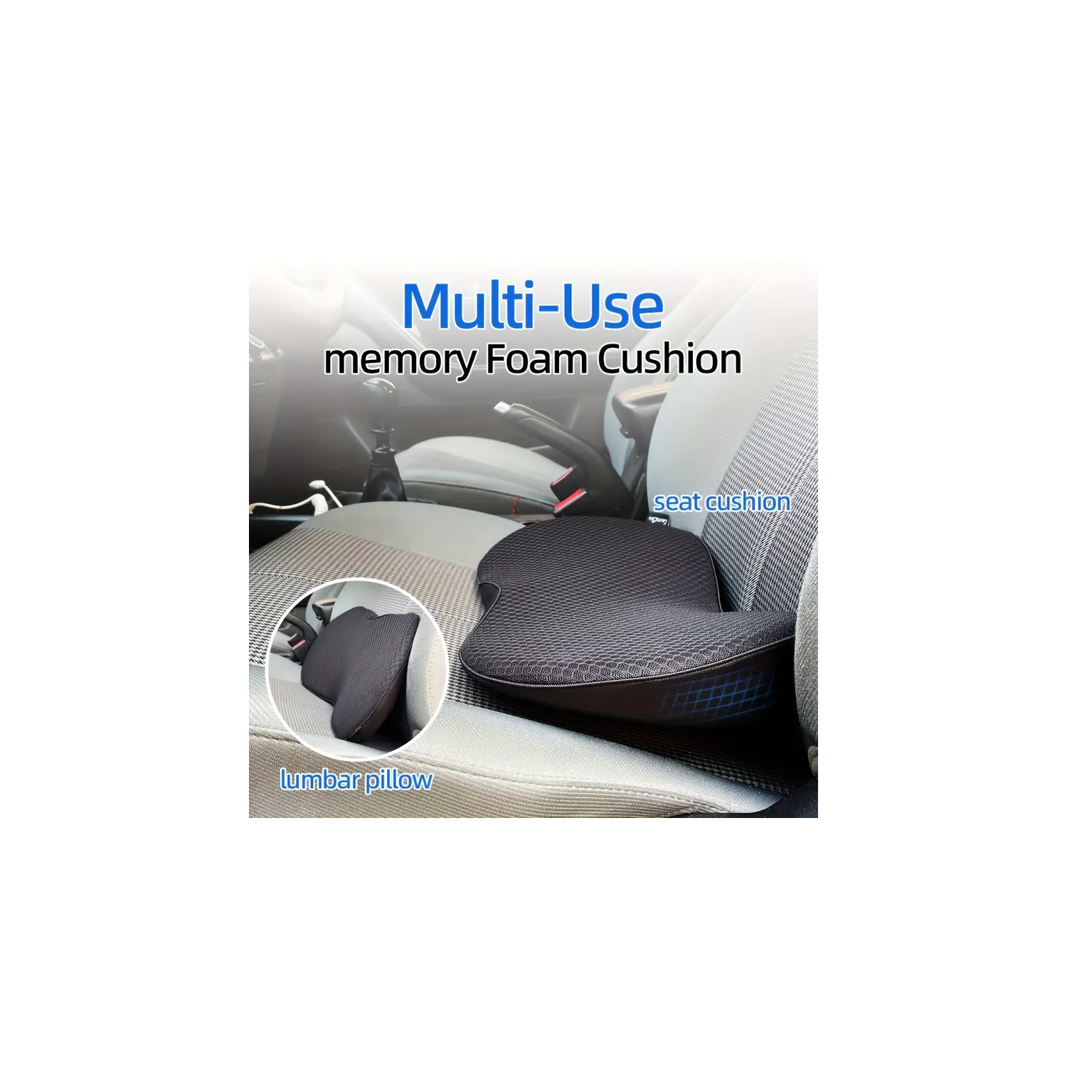 Memory Foam Car Seat Cushion, Suitable For Long-distance Car Driver Seats BLACK