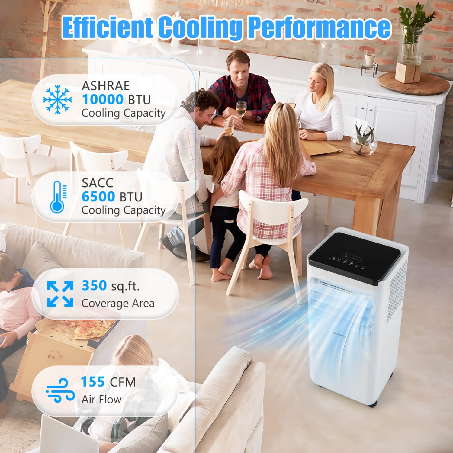 Costway 6500 BTU(10000 BTU ASHRAE) Portable Air Conditioner Cools up to 350 Sq.Ft with Fan & Dehumidifier