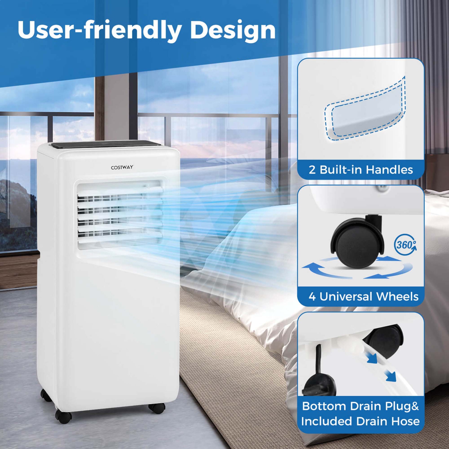 Costway 6500 BTU（ASHRAE 10000 BTU） Portable Air Conditioner 3 in 1 Air Cooler with Fan & Dehumidifier