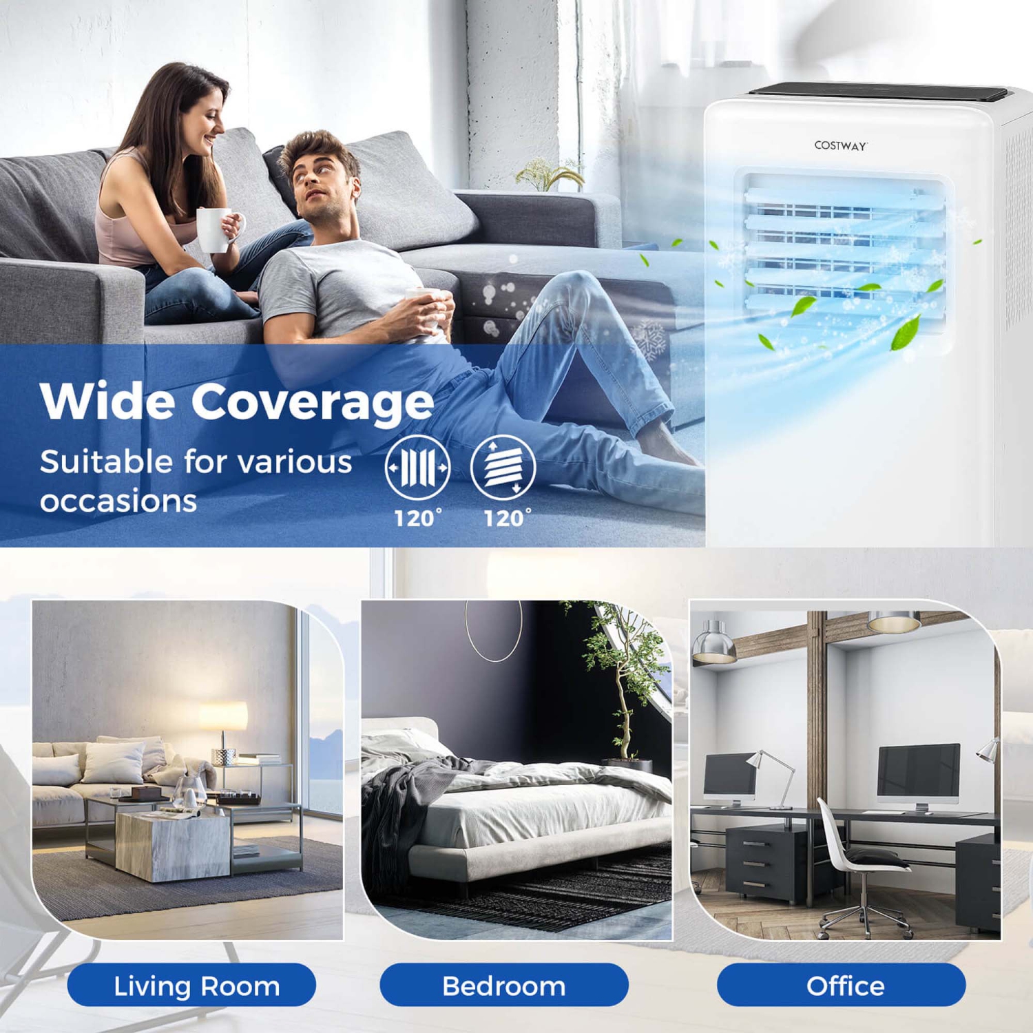 Costway 6500 BTU（ASHRAE 10000 BTU） Portable Air Conditioner 3 in 1 Air Cooler with Fan & Dehumidifier