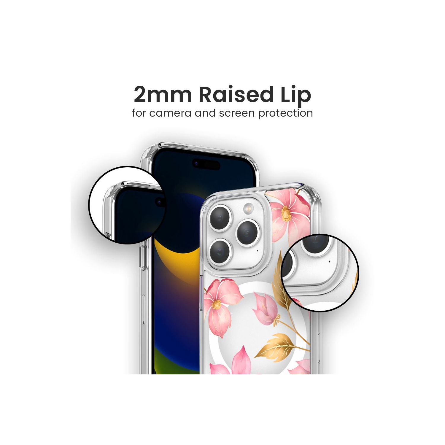 MagSafe iPhone 15 Pro Max Pink Wildflower Clear Case