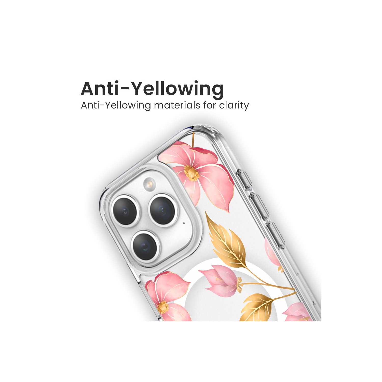 MagSafe iPhone 15 Pro Max Pink Wildflower Clear Case