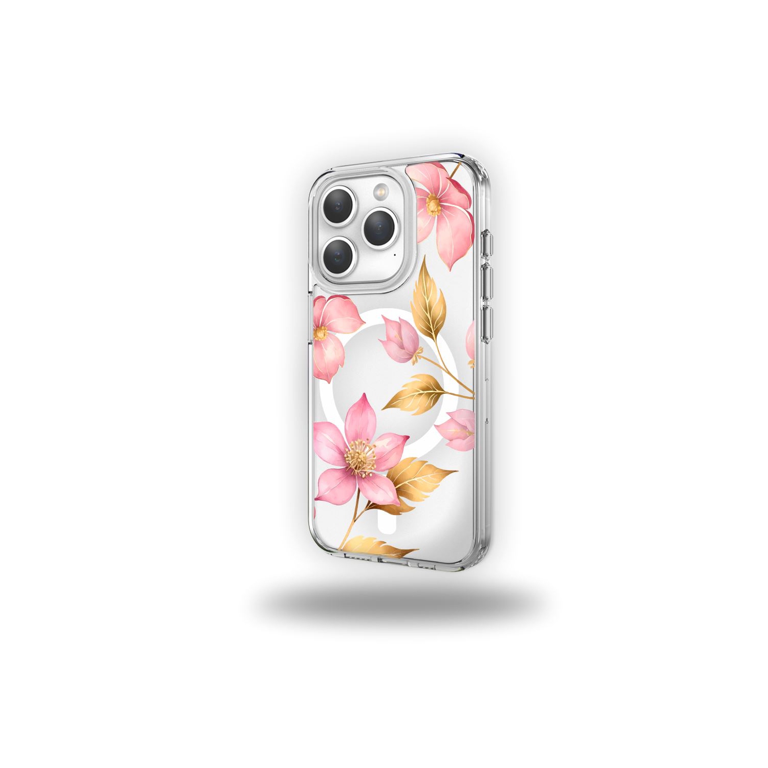 MagSafe iPhone 15 Pro Pink Wildflower Clear Case