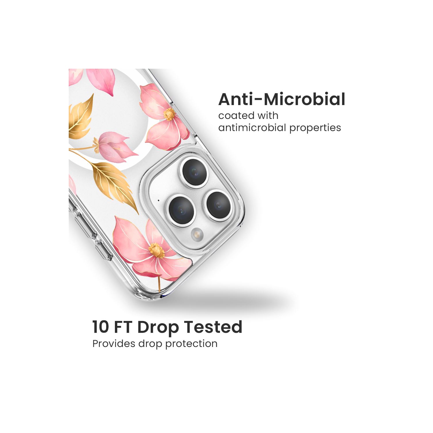 MagSafe iPhone 15 Pro Pink Wildflower Clear Case