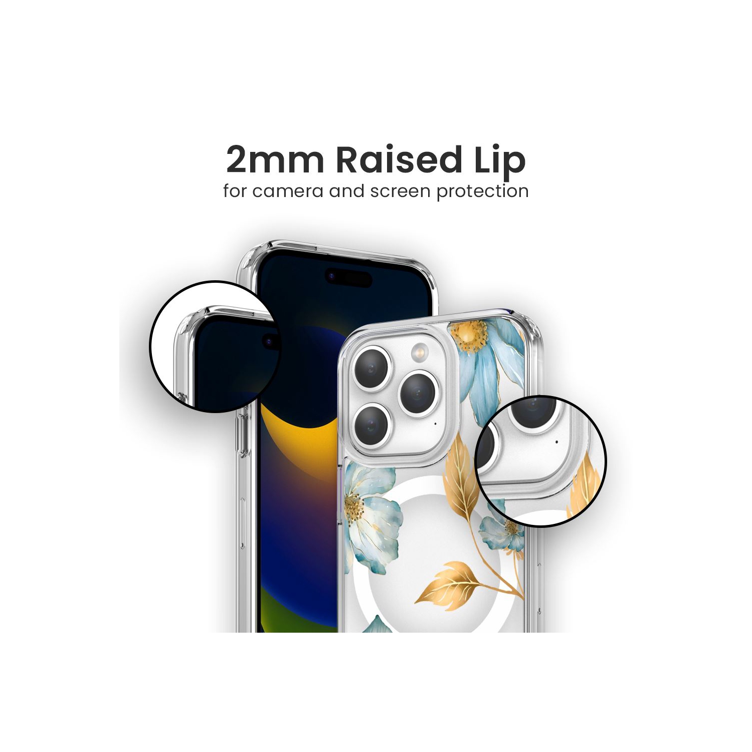 MagSafe iPhone 15 Pro Max Blue Wildflower Clear Case