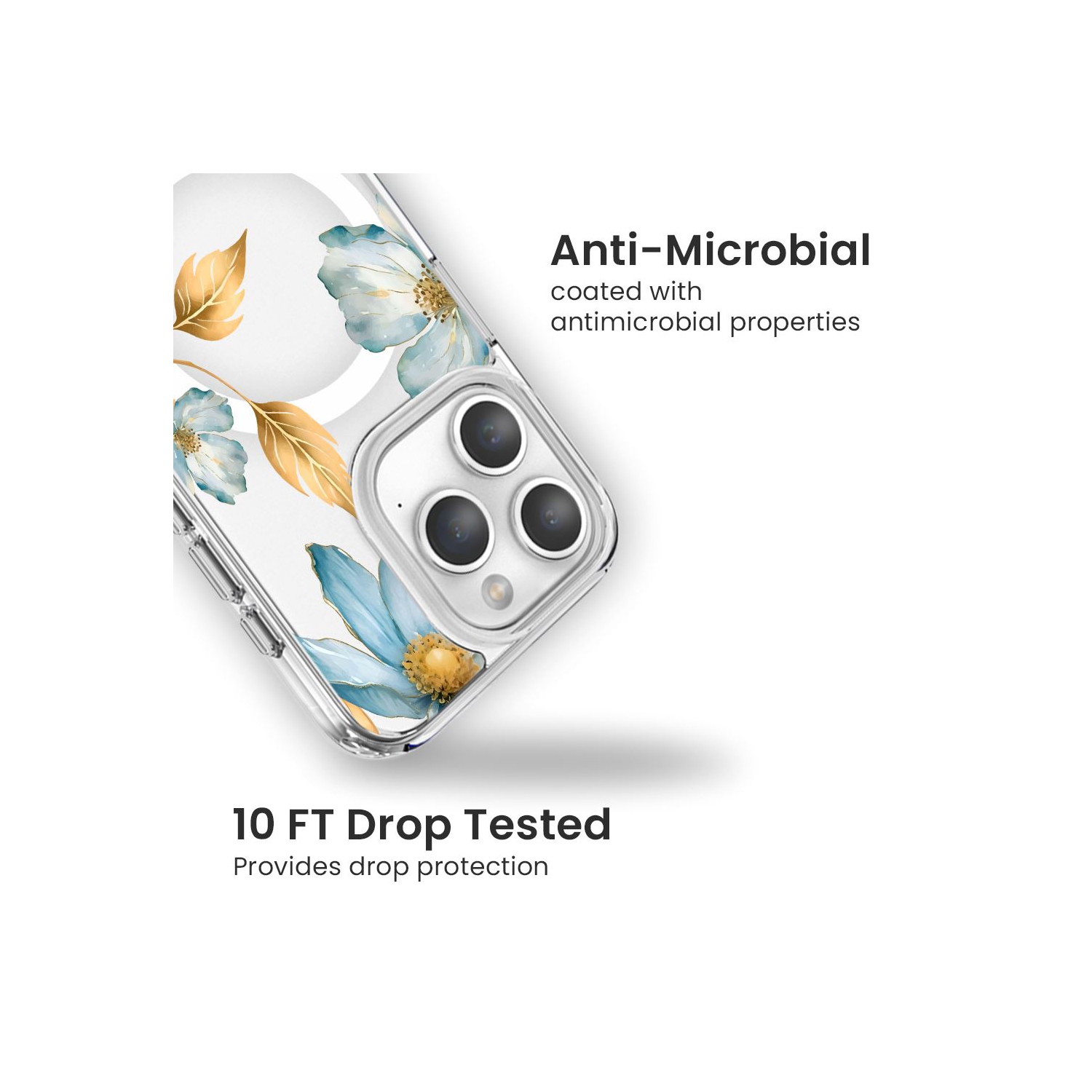 MagSafe iPhone 15 Pro Max Blue Wildflower Clear Case