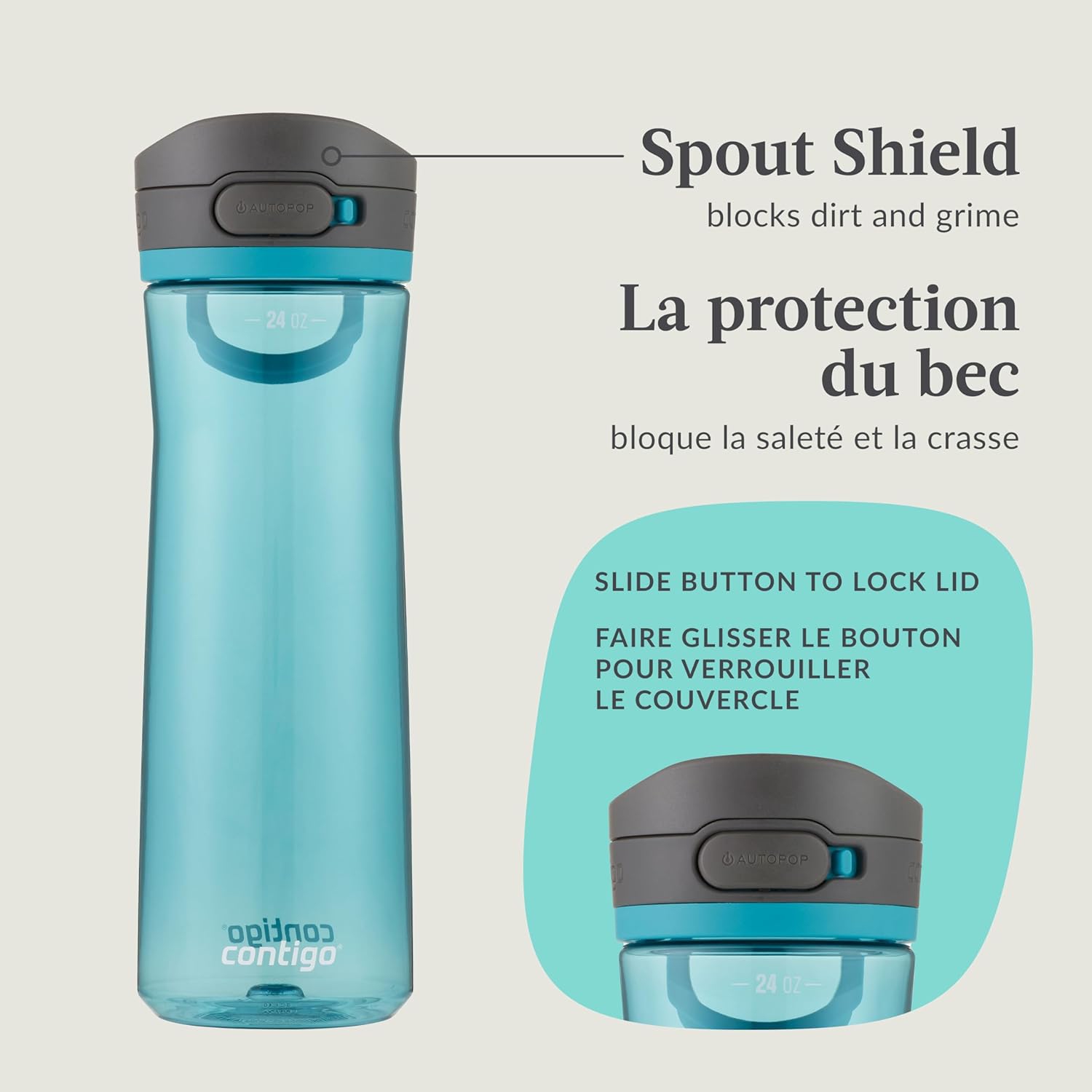 Contigo - Water Bottle with Leak-Proof and Locking Lid, BPA Free, 709ml Capacity, Aqua