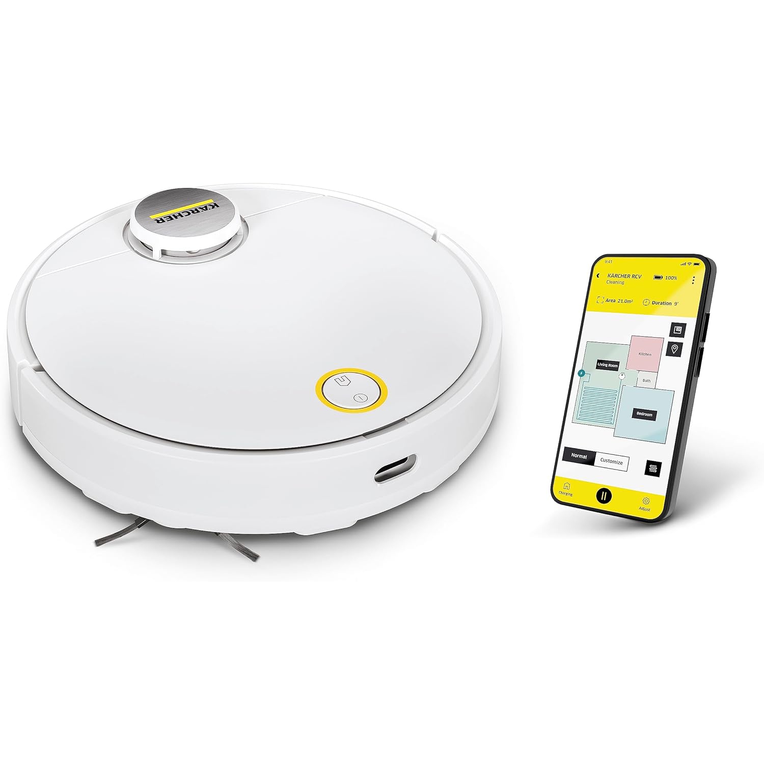 Kärcher - RCV 3 Robot Vacuum Cleaner with Mop Function 2500Pa- Remote Control via App, LiDar Laser Navigation - Floor Mapping, Obstacle Detection - 120 min Run-Time - For Hard Floo