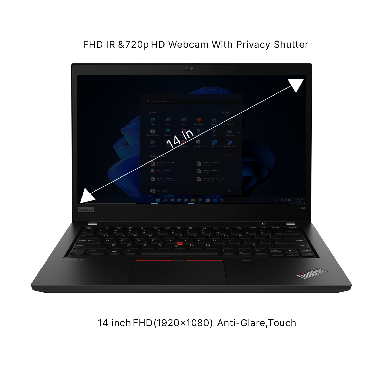 Refurbished - Lenovo ThinkPad T14s Gen 2, Business Laptop, 14" FHD, Intel Core i7-1185G7, 16GB, 256GB SSD, FHD IR Webcam, Backlit Keyboard, Win11