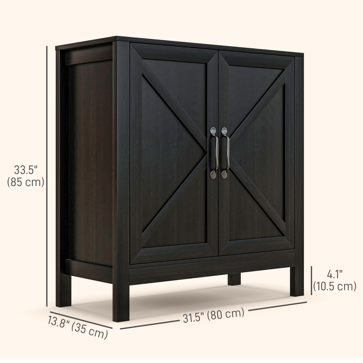 HOMCOM Farmhouse Kitchen Storage Cabinet, Sideboard Buffet Cabinet with 2 Barn Doors and Adjustable Shelves, Black Oak