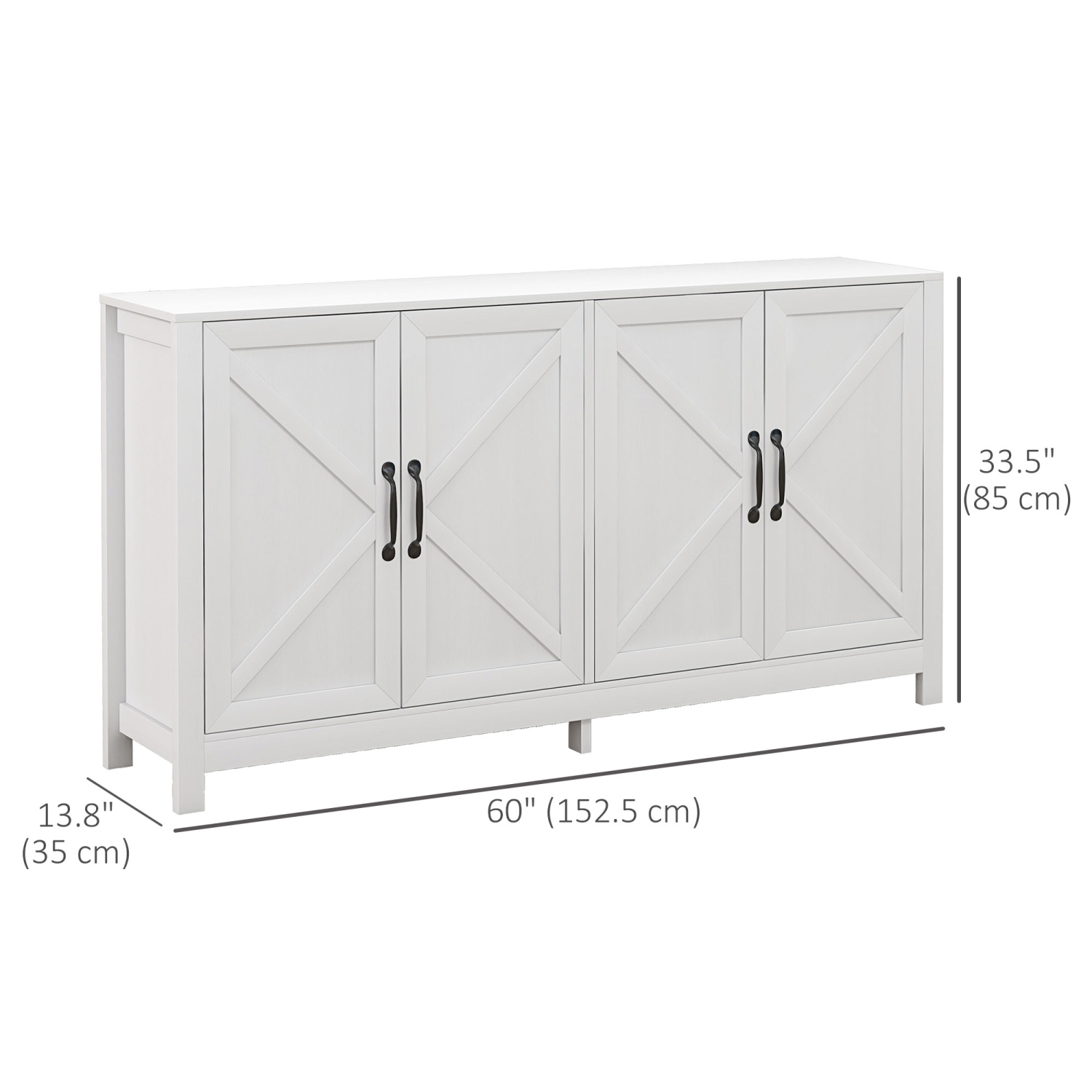 HOMCOM – Armoire de rangement de cuisine Farmhouse, buffet de buffet avec 4 portes de grange et tablettes réglables, blanc