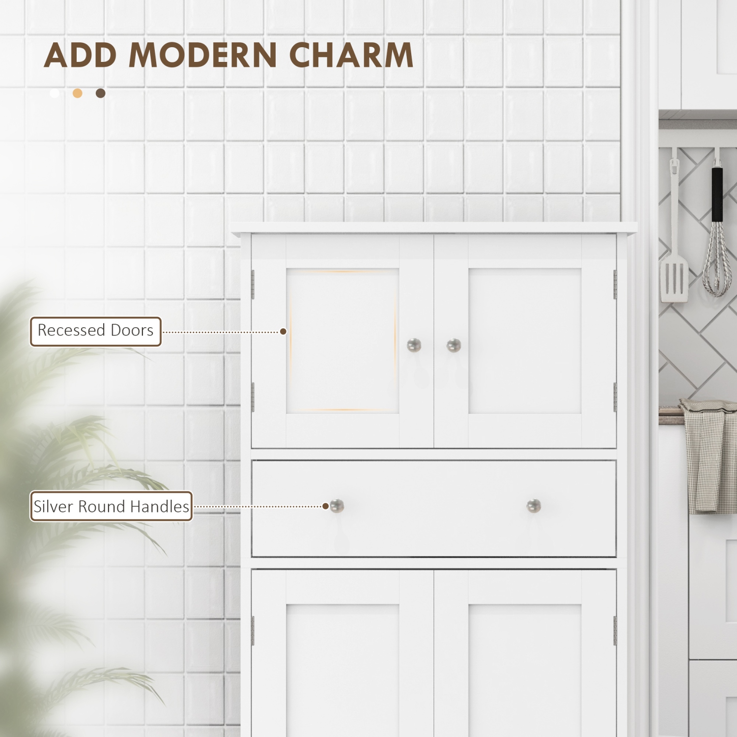 HOMCOM 50.5" Kitchen Pantry Cabinet, Modern Freestanding Buffet Storage Cabinet with 4 Doors, Drawer and Adjustable Shelf, White