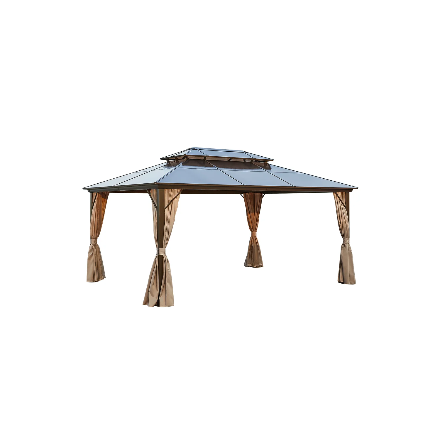 Erommy 12' x 16' Outdoor Hardtop Patio Gazebo Pergola w/Aluminum Frame, Prime Curtains and Nettings include