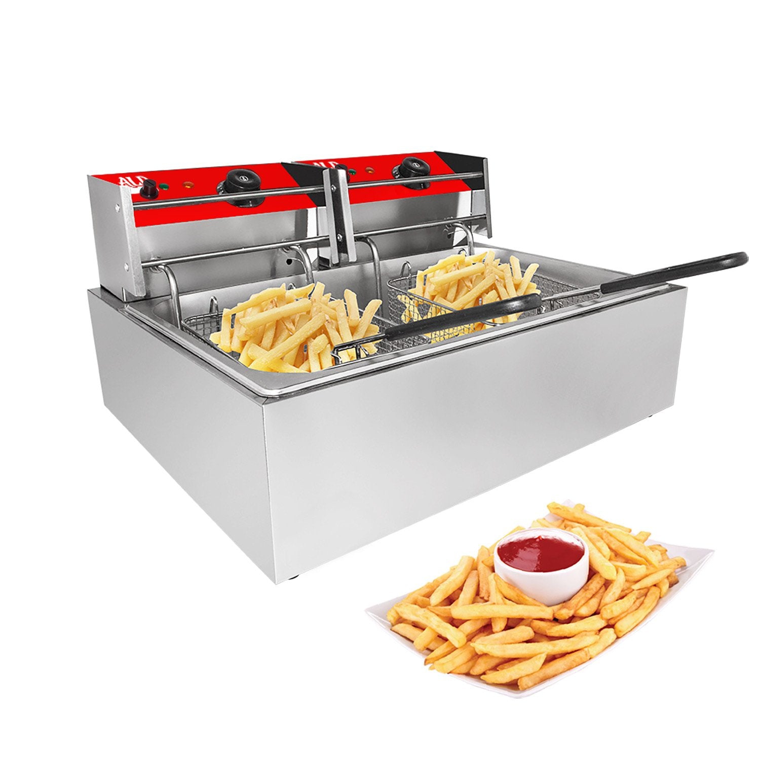AR-HEF82 Double Deep Fryer | 2-Basket Electric Fryer for Commercial Use| Stainless Steel | 12 L | 110V