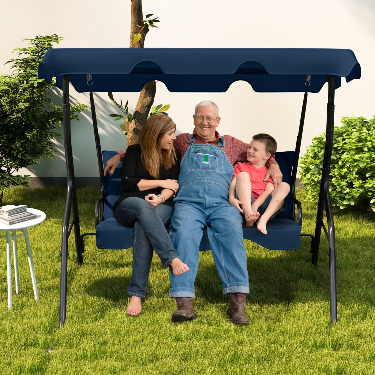 Costway 3 Seats Patio Canopy Swing Glider Hammock Cushioned Steel Frame