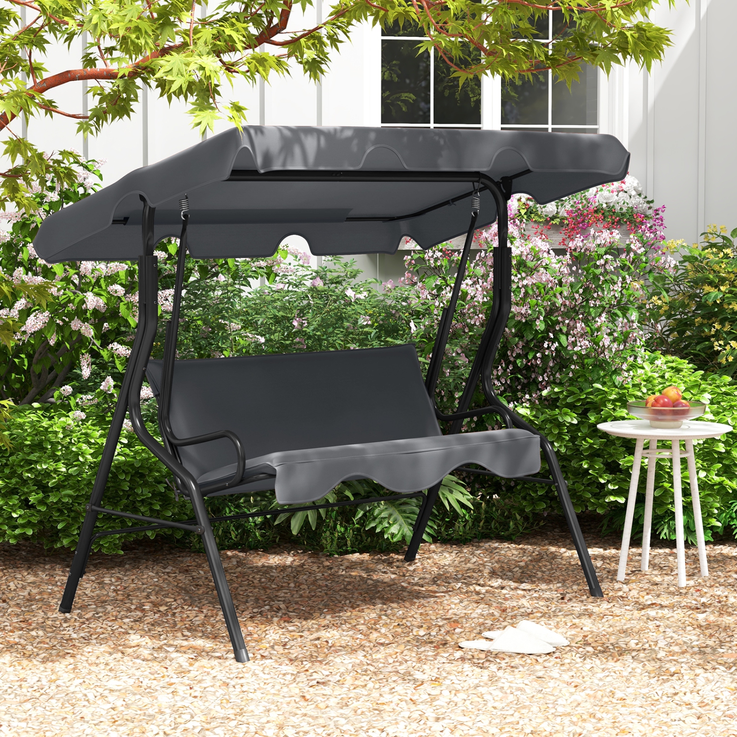 Costway 3 Seats Patio Canopy Swing Glider Hammock Cushioned Steel Frame