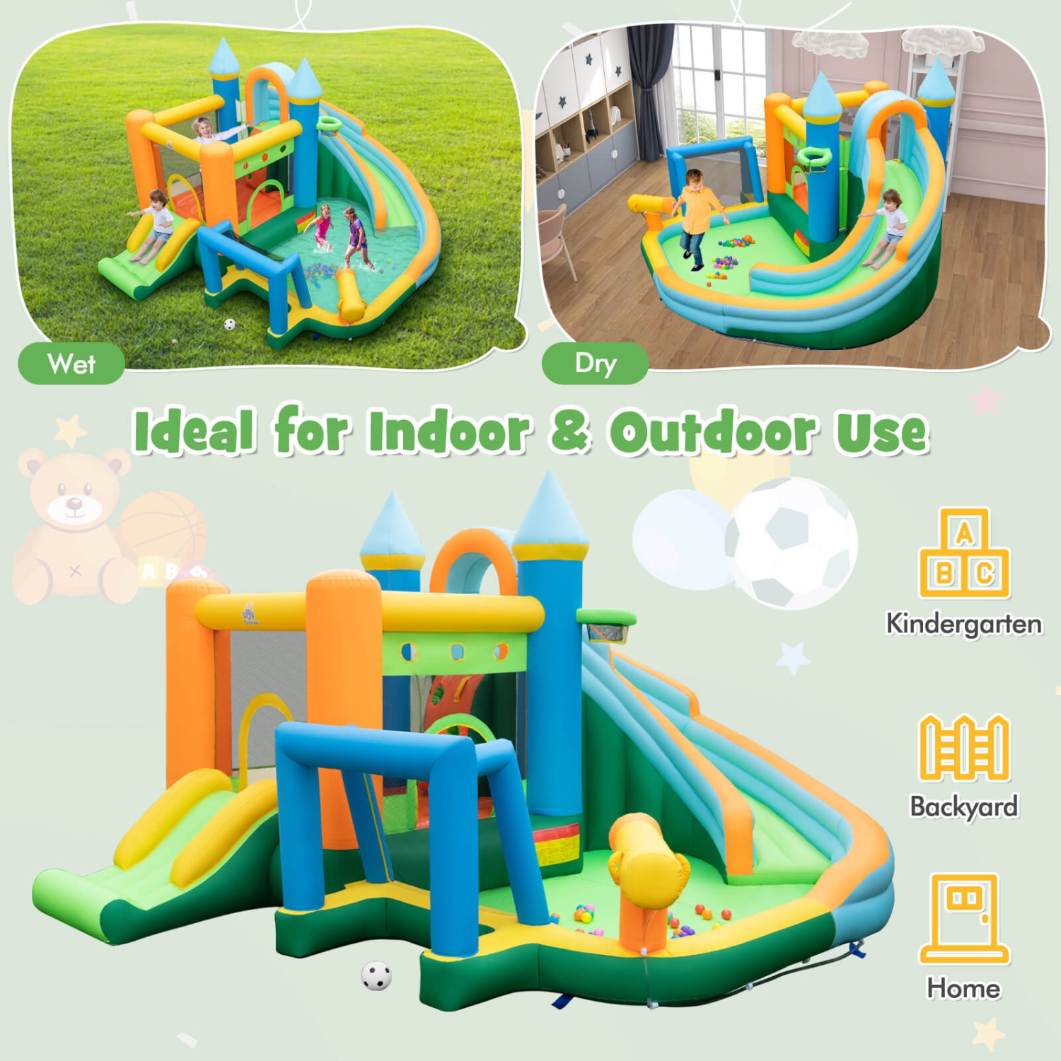 Costway Inflatable Water Slide Kids Blow up Pool Park Climbing Wall without Blower