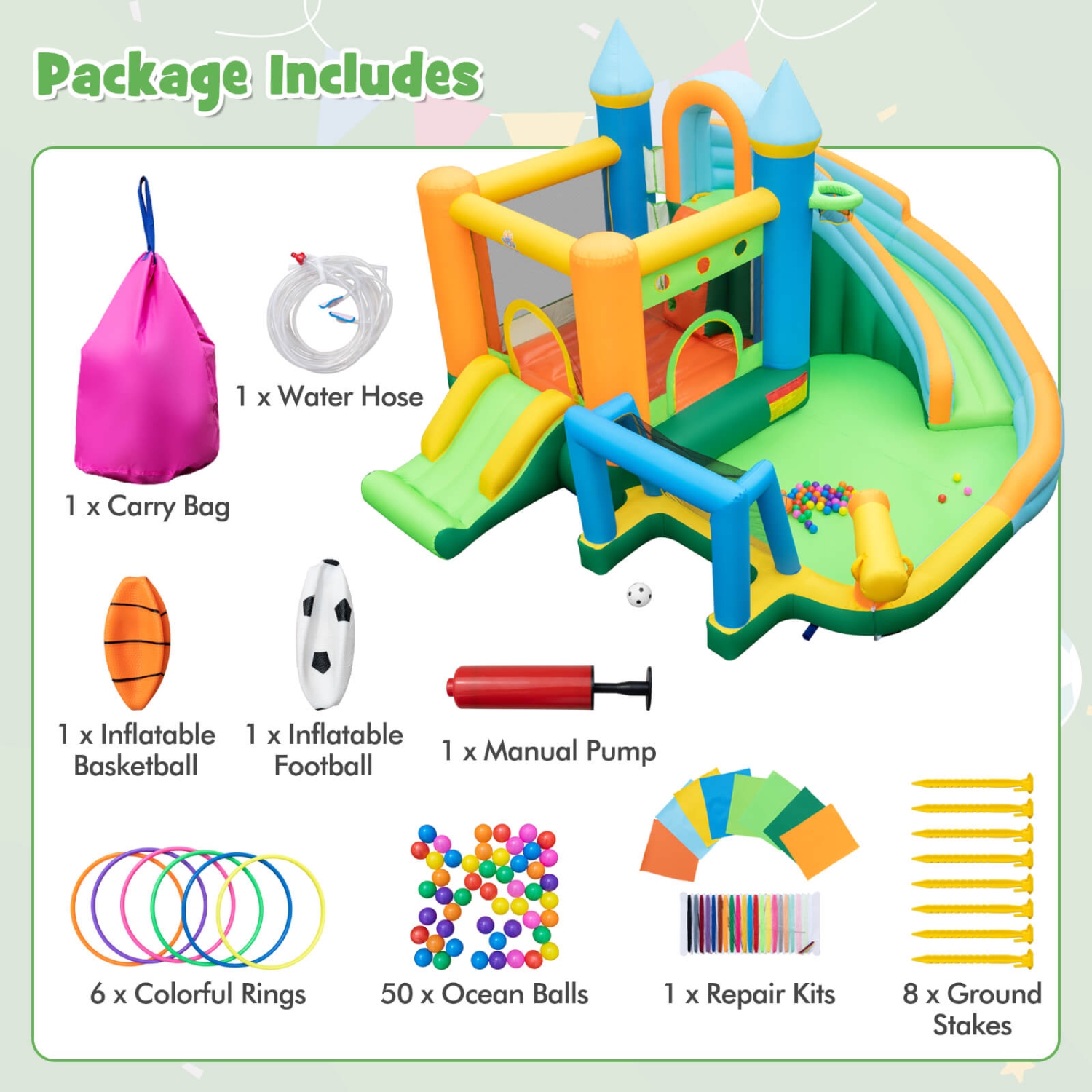 Costway Inflatable Water Slide Kids Blow up Pool Park Climbing Wall without Blower