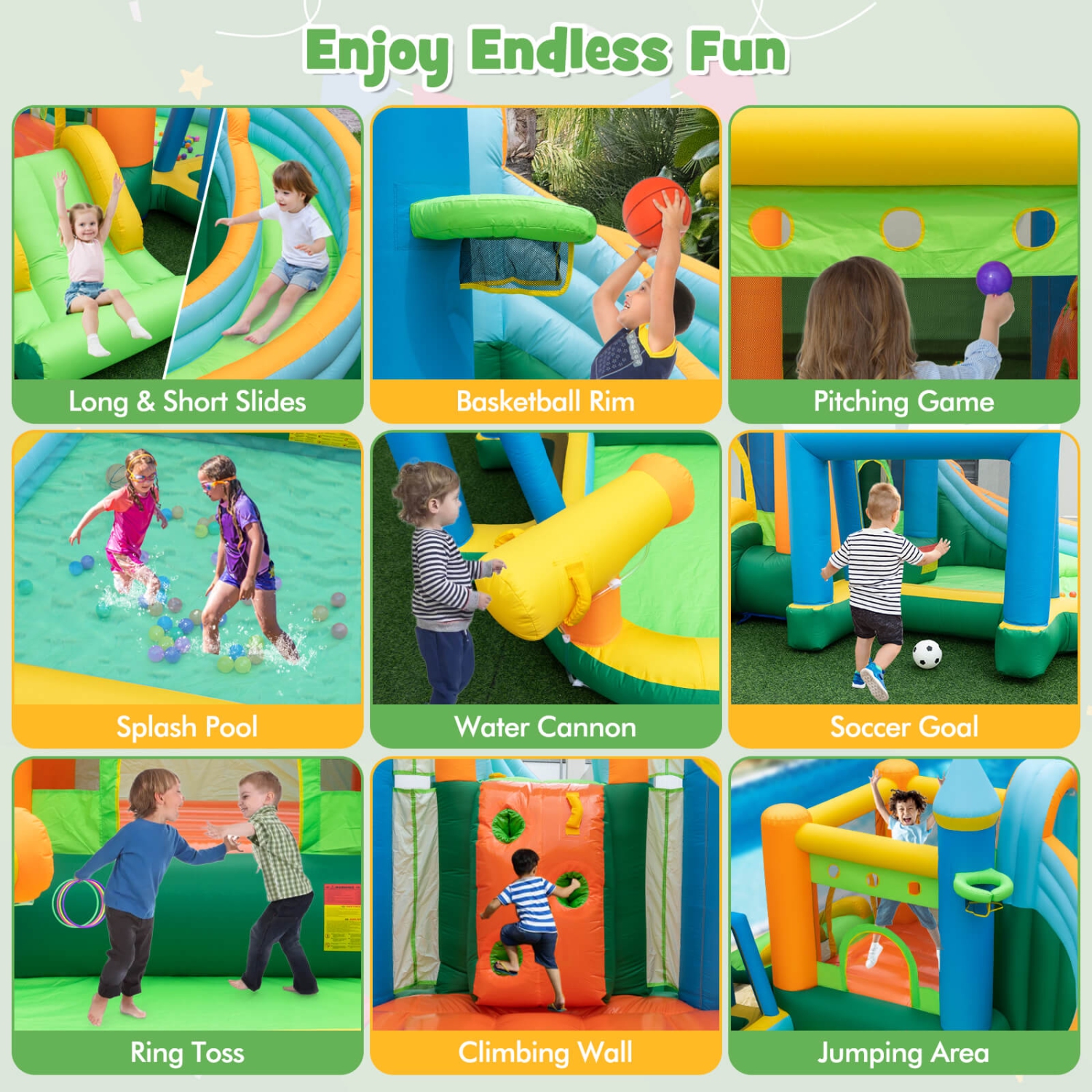 Costway Inflatable Water Slide Kids Blow up Pool Park Climbing Wall without Blower