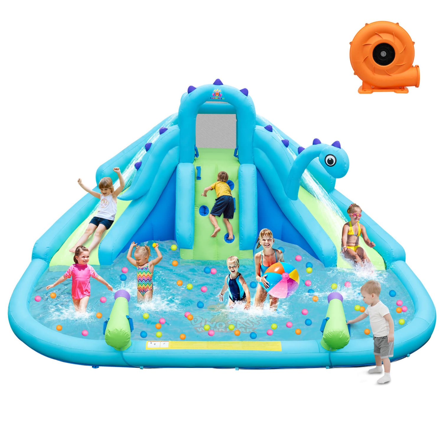 Costway Inflatable Water Slide, Blowup Water Park with Dual Slides & 584W Blower