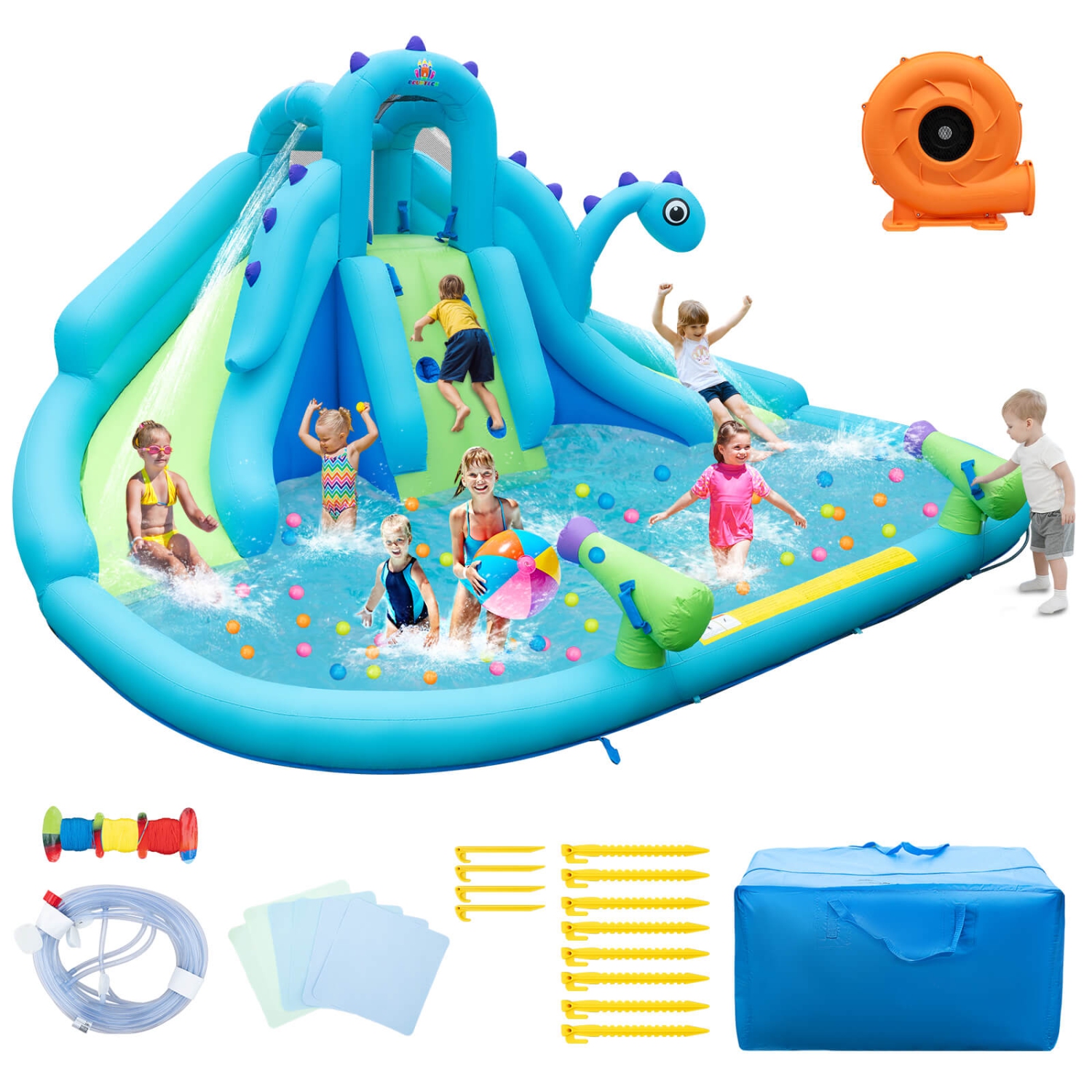 Costway Inflatable Water Slide, Blowup Water Park with Dual Slides & 584W Blower