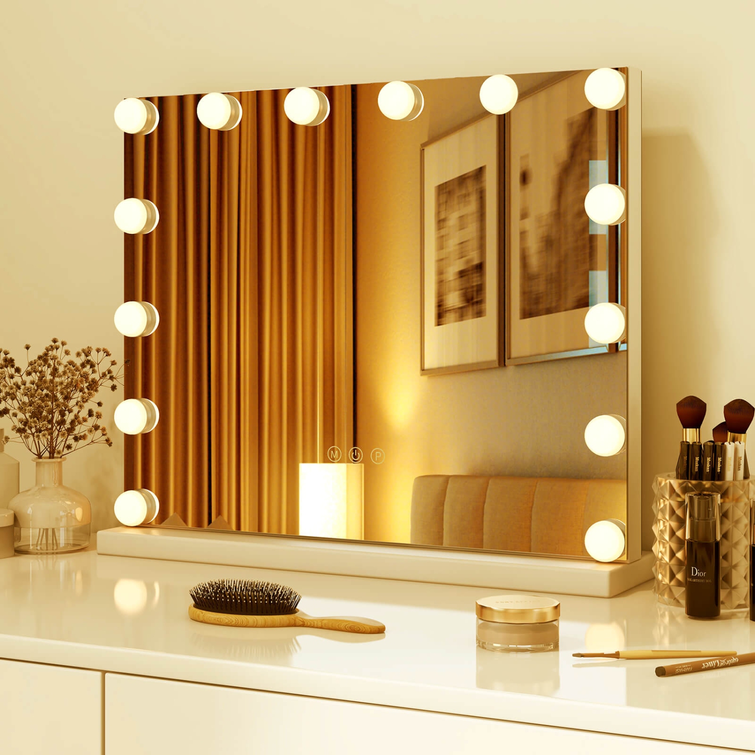 Costway Vanity Mirror with Lights 14 LED Bulbs 3 Color Lighting Modes for Bedroom Hollywood