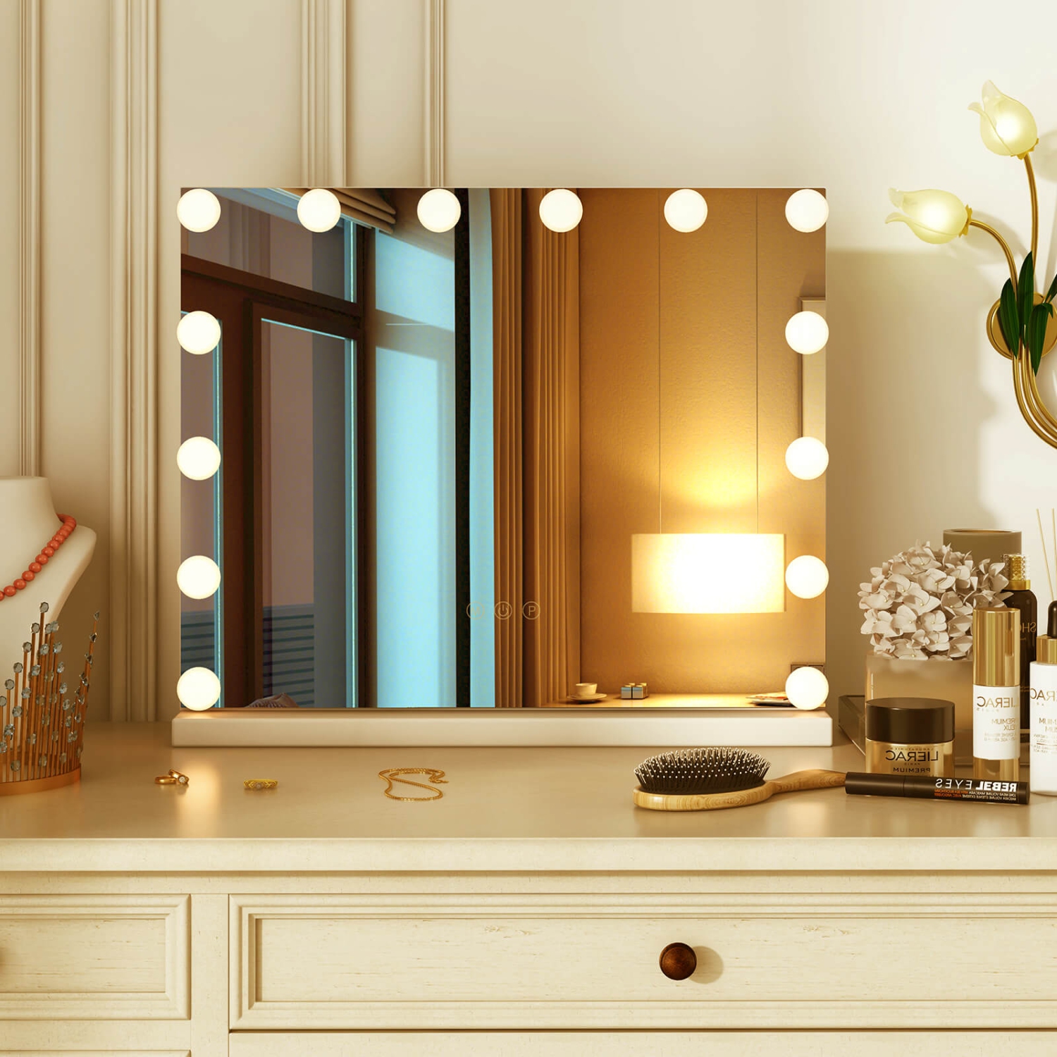 Costway Vanity Mirror with Lights 14 LED Bulbs 3 Color Lighting Modes for Bedroom Hollywood