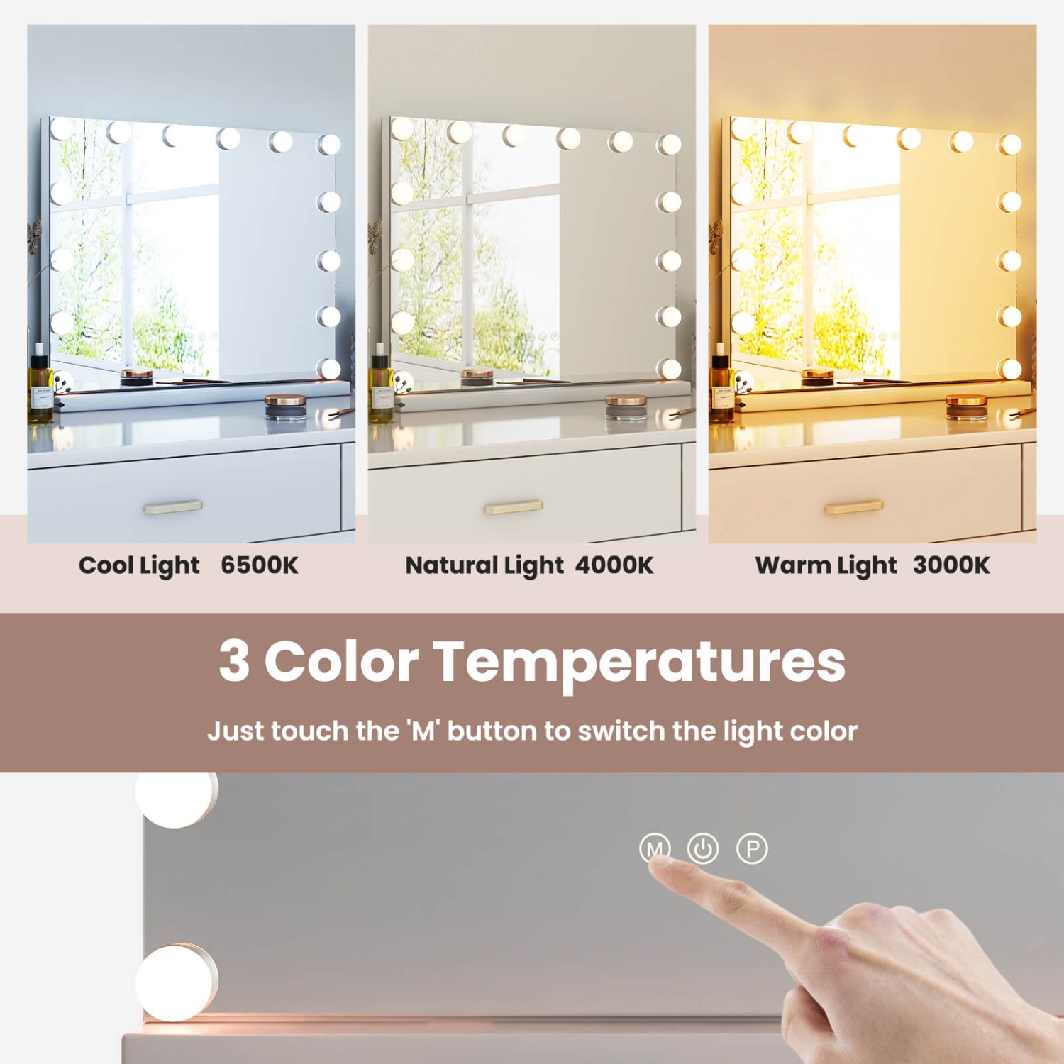Costway Vanity Mirror with Lights 14 LED Bulbs 3 Color Lighting Modes for Bedroom Hollywood