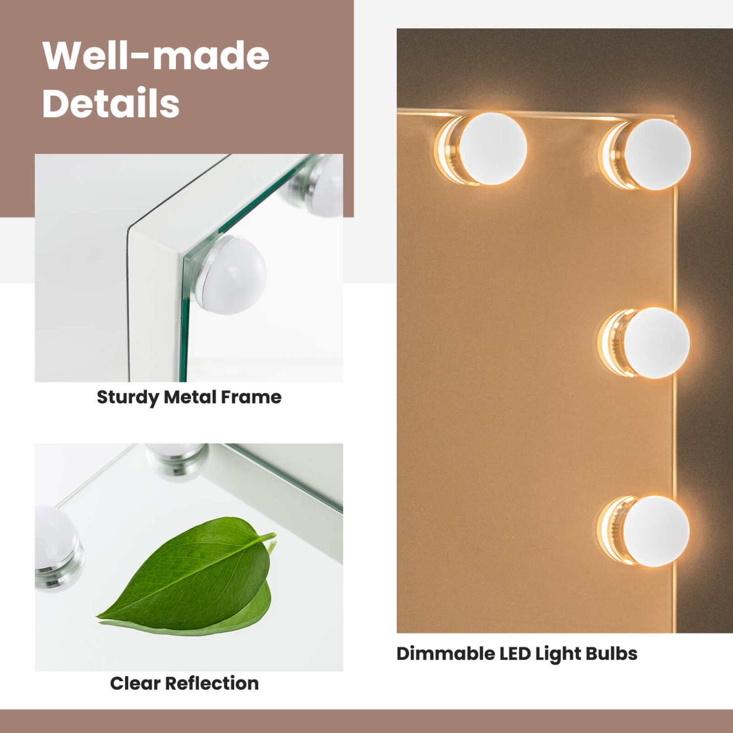 Costway Vanity Mirror with Lights 14 LED Bulbs 3 Color Lighting Modes for Bedroom Hollywood