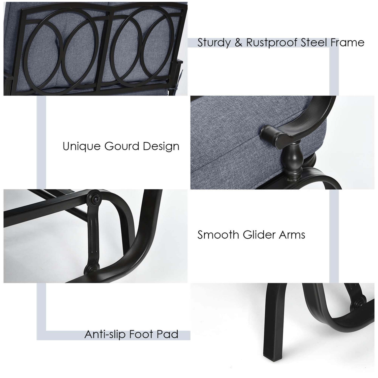 Costway 2-Person Outdoor Swing Glider Chair Bench Loveseat Cushioned Sofa