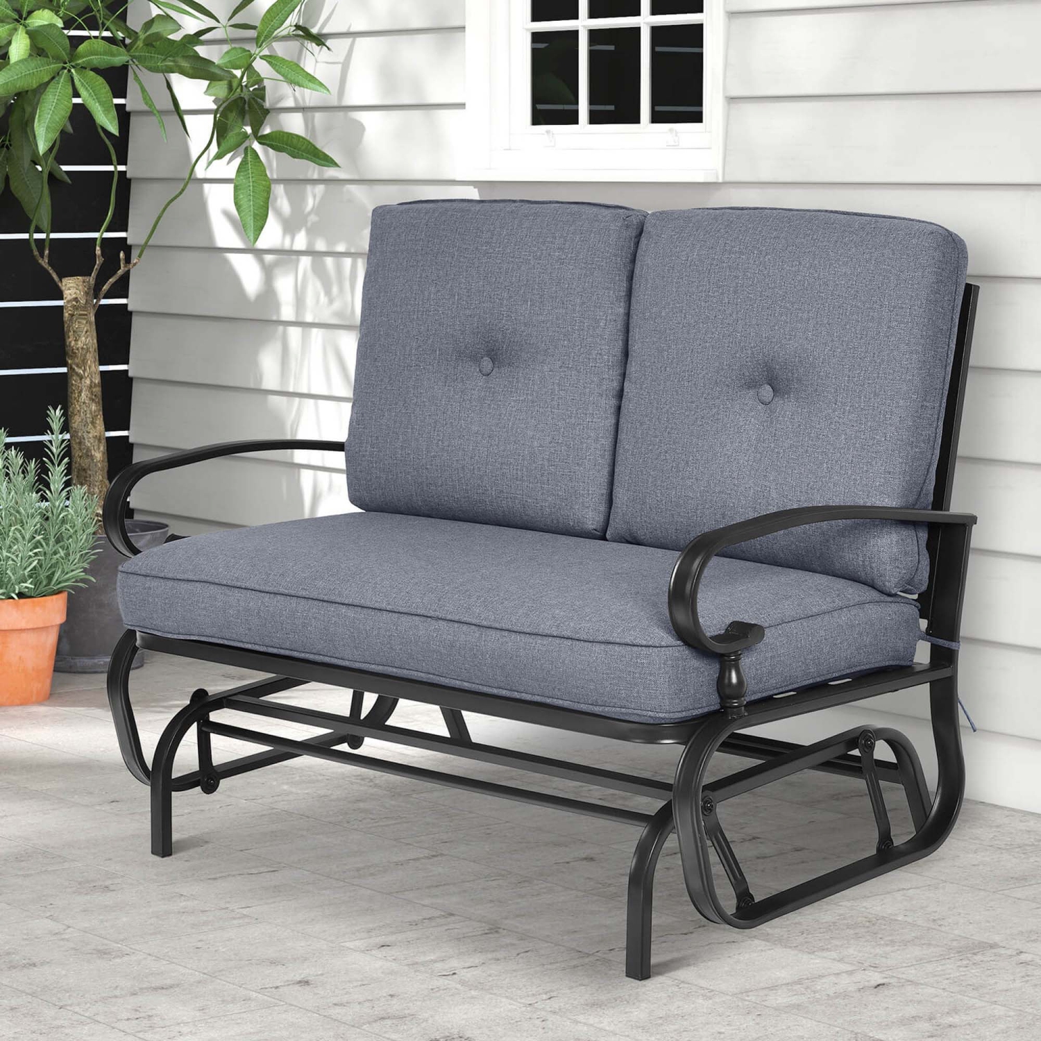 Costway 2-Person Outdoor Swing Glider Chair Bench Loveseat Cushioned Sofa