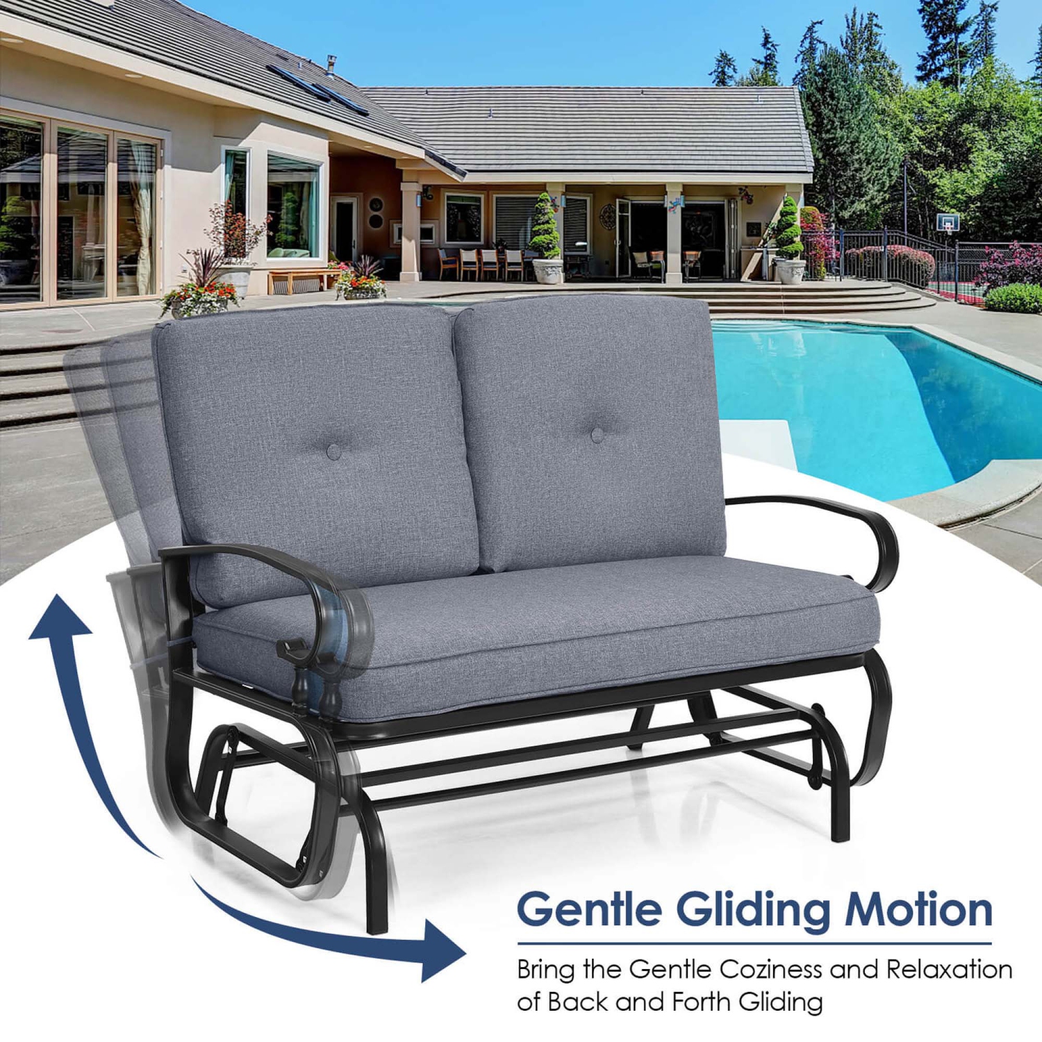 Costway 2-Person Outdoor Swing Glider Chair Bench Loveseat Cushioned Sofa