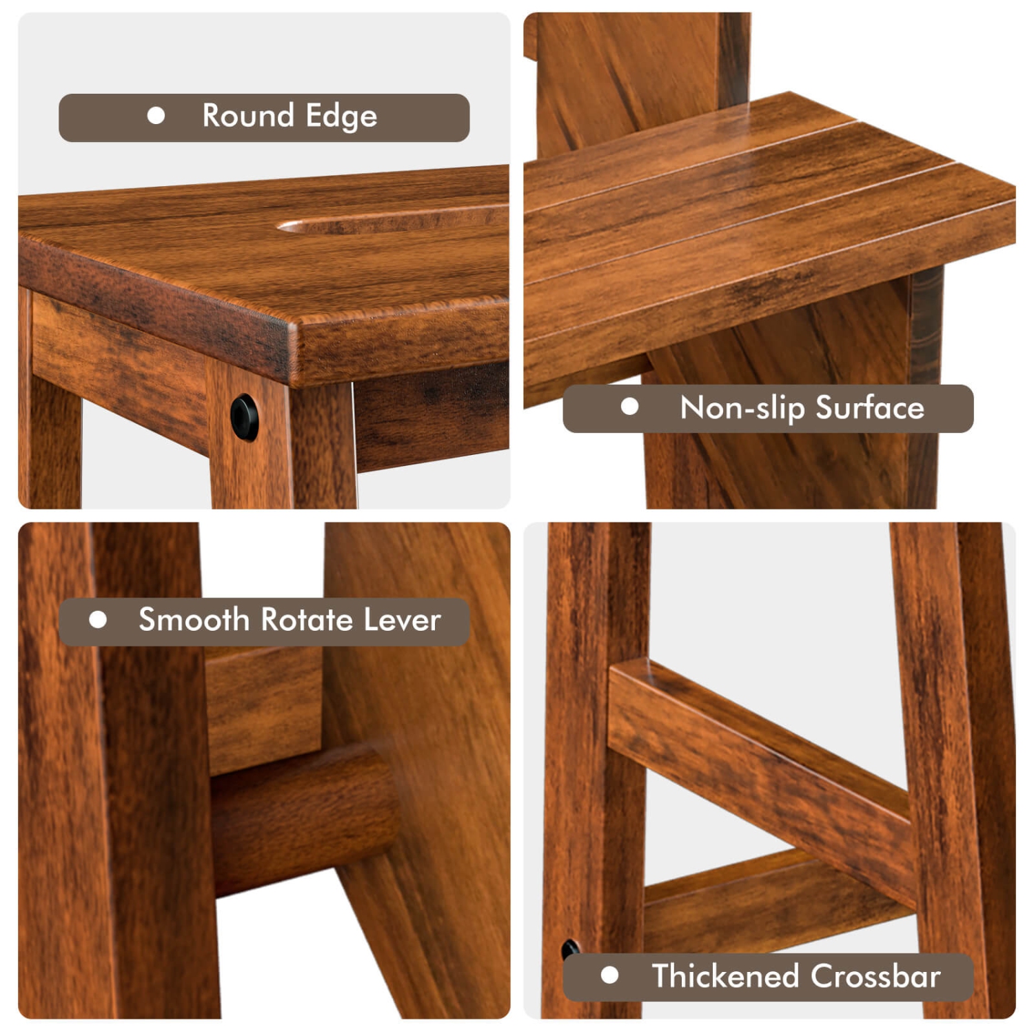 Costway 3 Tier Folding Step Stool 3-in-1 Rubber Wood Ladder Storage Shelf