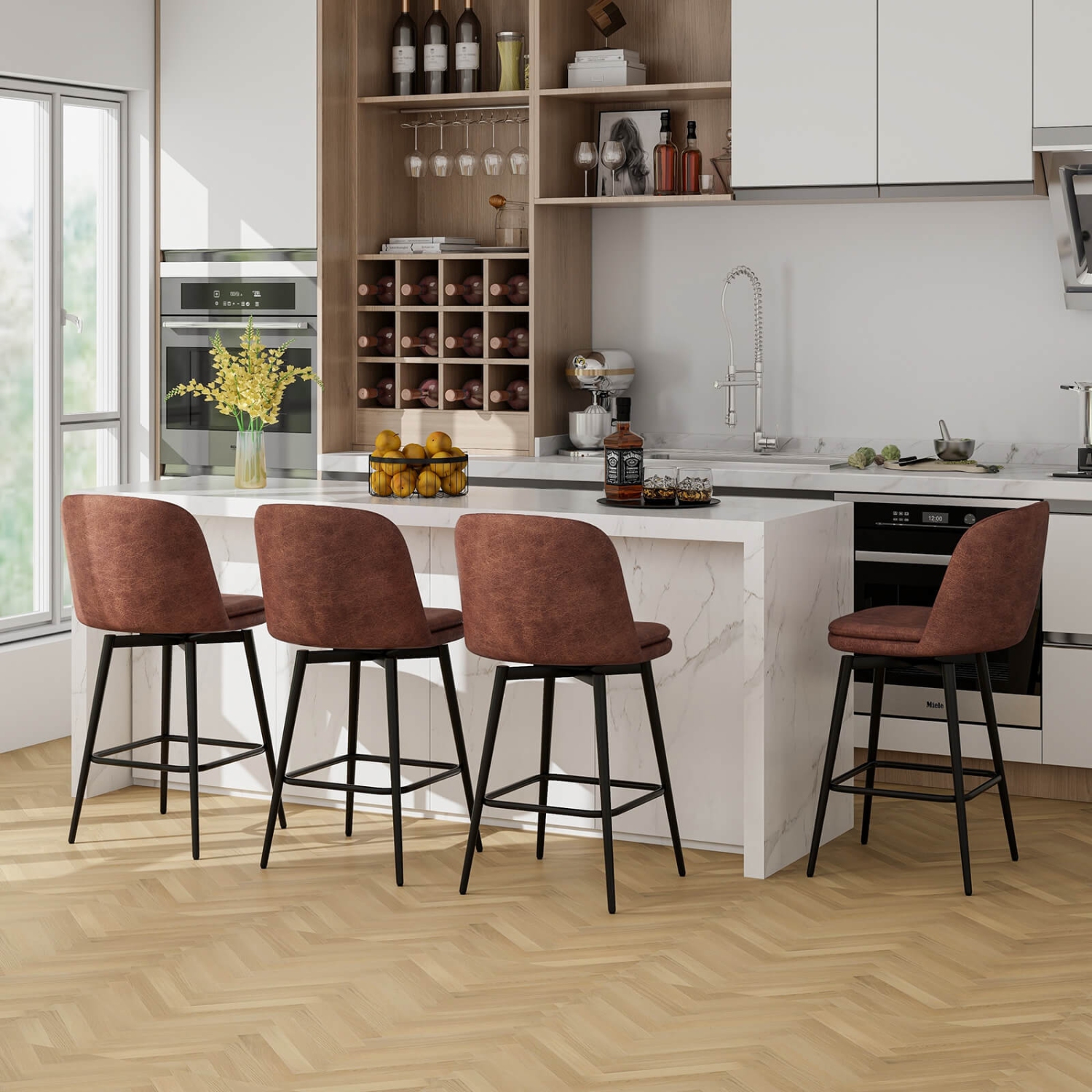 Ensemble de 2 tabourets de bar pivotants de 27 po de Costway avec pieds et repose-pieds rembourrés en métal