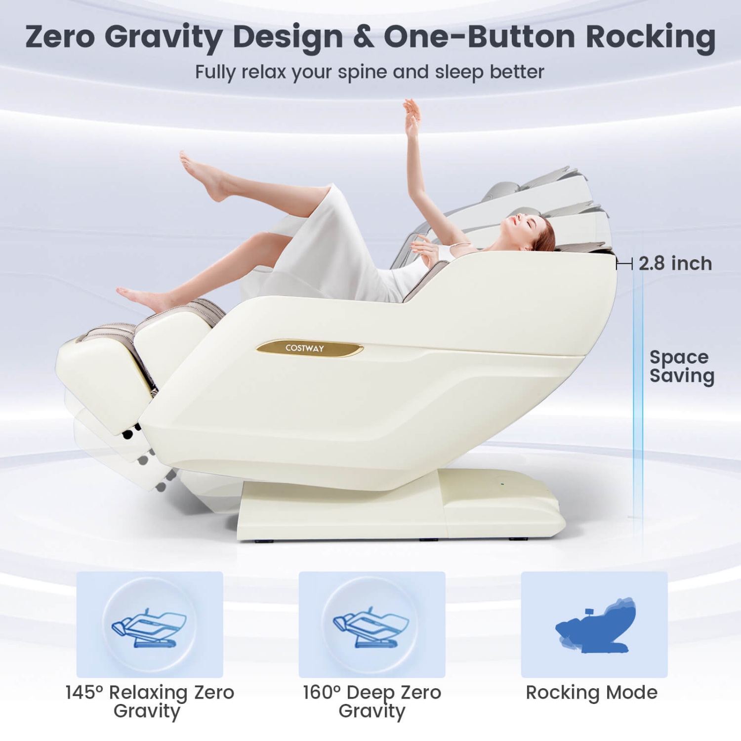 Fauteuil de massage inclinable à gravité complète avec coussins gonflables SL Track 3D de Costway
