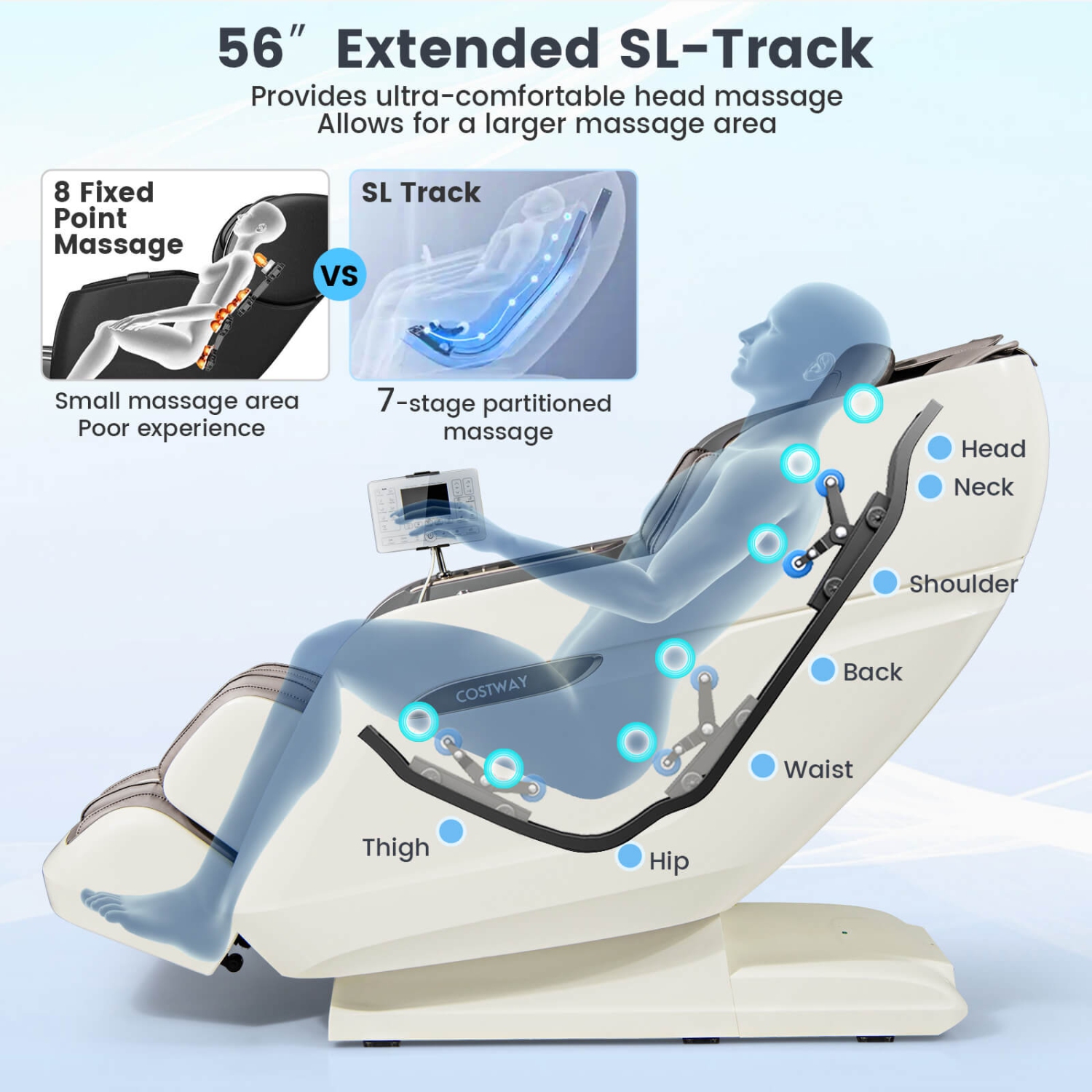 Fauteuil de massage inclinable à gravité complète avec coussins gonflables SL Track 3D de Costway