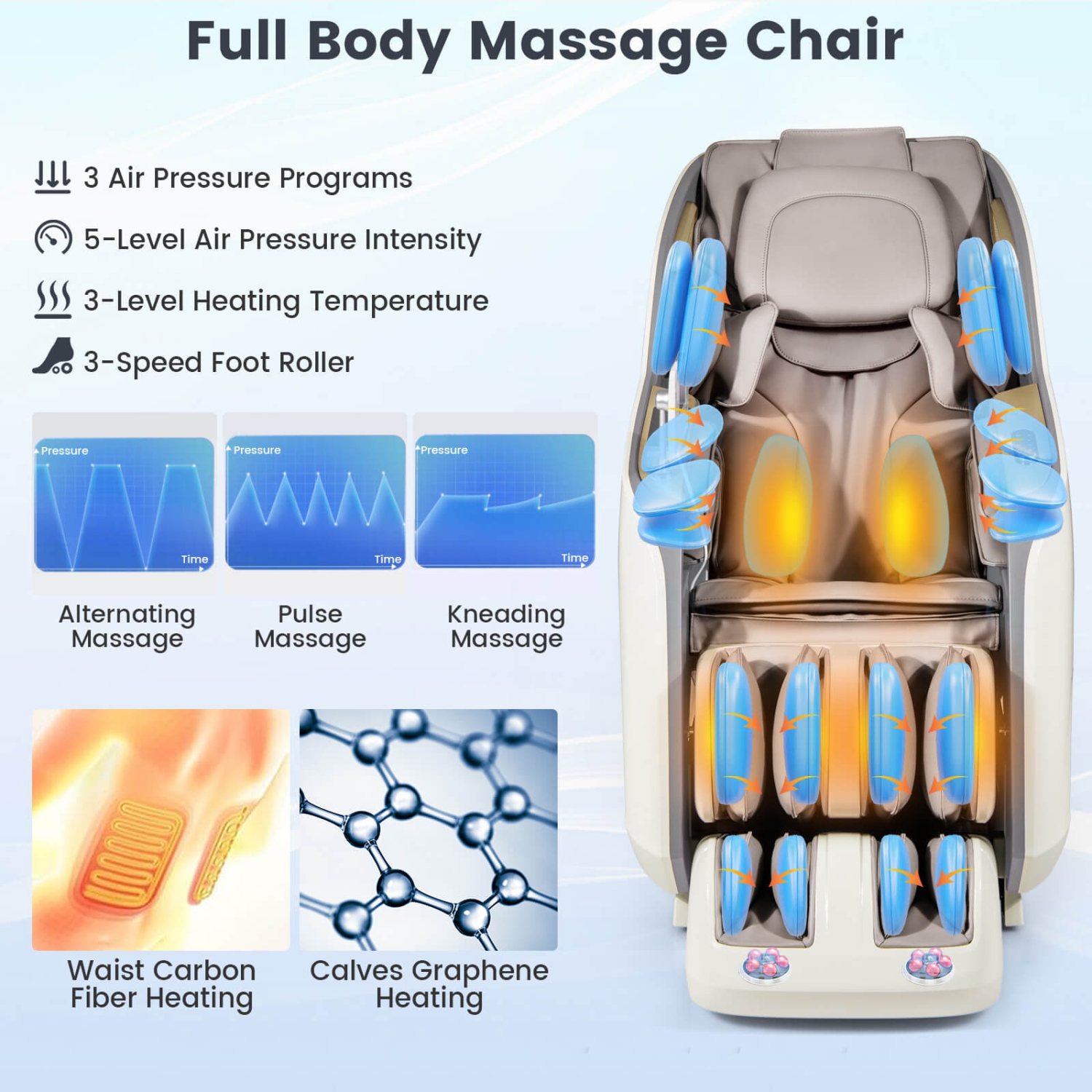 Fauteuil de massage inclinable à gravité complète avec coussins gonflables SL Track 3D de Costway